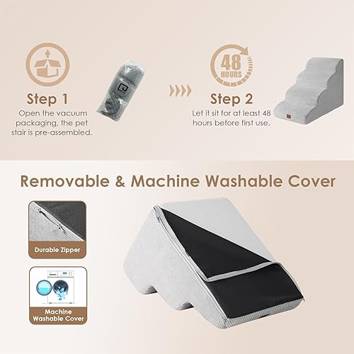 Miniatura 6 de EHEYCIGA Rampa de escaleras curvadas para perros para camas altas de 19.7 pulgadas de alto, escalones de 4 escalones para perros y gatos pequeños,