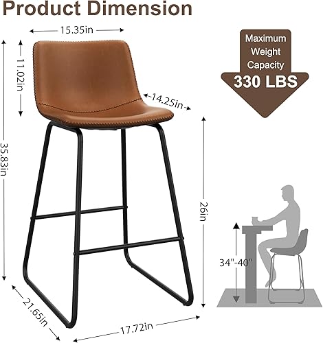 Miniatura 2 de Juego de 3 taburetes de bar de piel sintética, taburetes de bar modernos de 26 pulgadas con patas de metal y reposapiés, sillas de mostrador urbanas