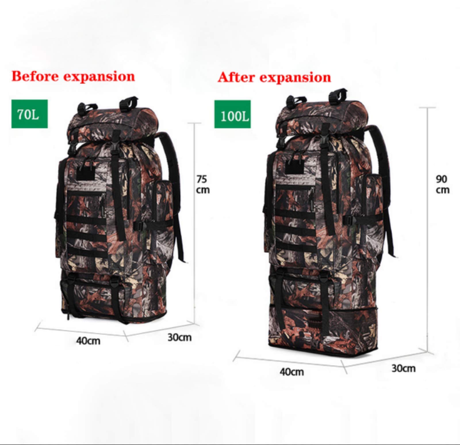 CLBING Plecak turystyczny 100 l bardzo duży plecak kempingowy na bagaż, unisex, zielony