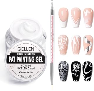 GELLEN White Pat Painting Gel, Gel Paint for Nails, French Nail Art, No Wipe Drawing Striping Liner Painted Aura Ombres Gradient Nails, Soak Off Nail Art with Dotting Pen for DIY Salon Manicure