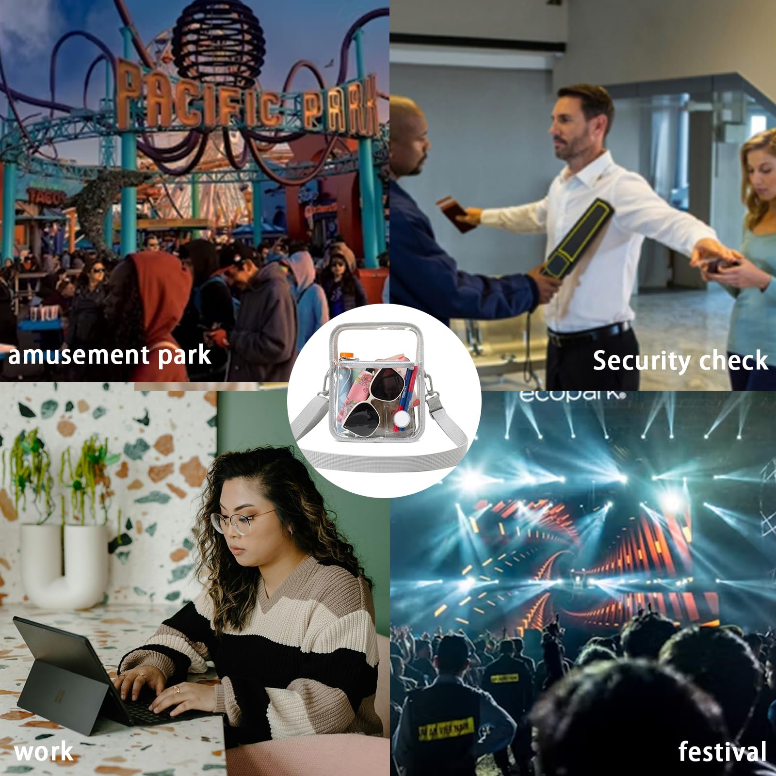 Condition photo showing Brand New for Clear bag for stadium events, women's Clear Purse crossbody bag, stadium approved with front pocket, perfect for concerts