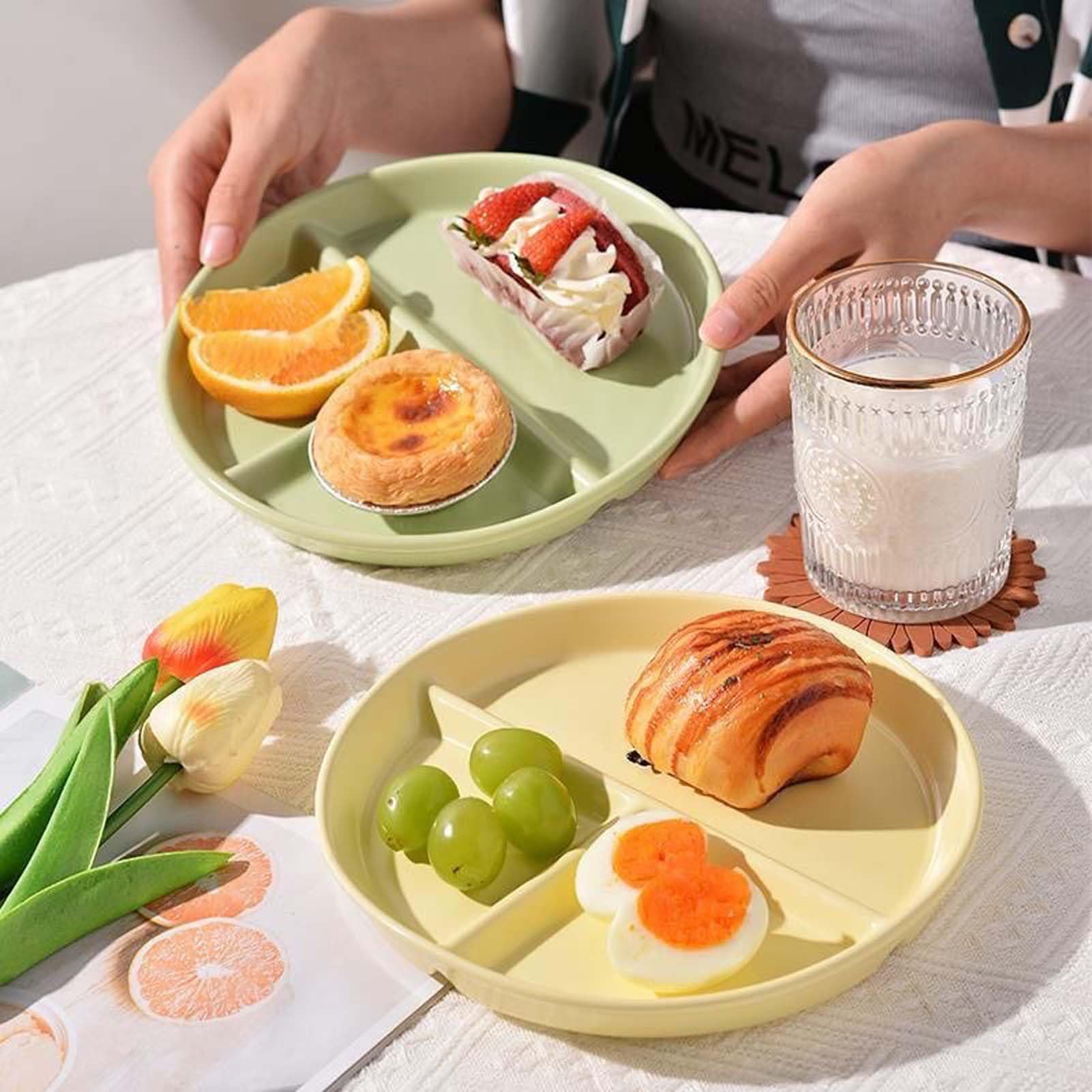 Plato De Cerámica Dividido, Plato con Compartimentos para Comida, Plato De Porcelana Seccionado, Bandeja para Servir, Vajilla De Mesa Moderna, Separar Carnes Verduras Y Aperitivos