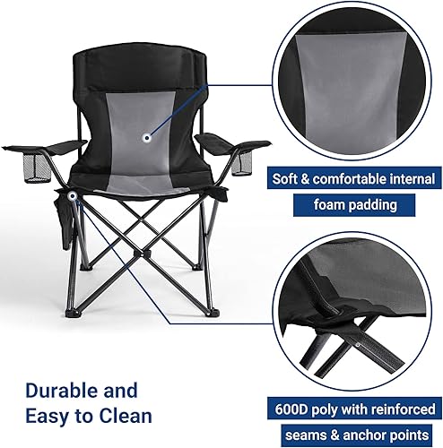 Miniatura 5 de AsterOutdoor - Silla plegable de campamento acolchada con portavasos grandes, organizador lateral y bolsillo trasero para exteriores, campamento,