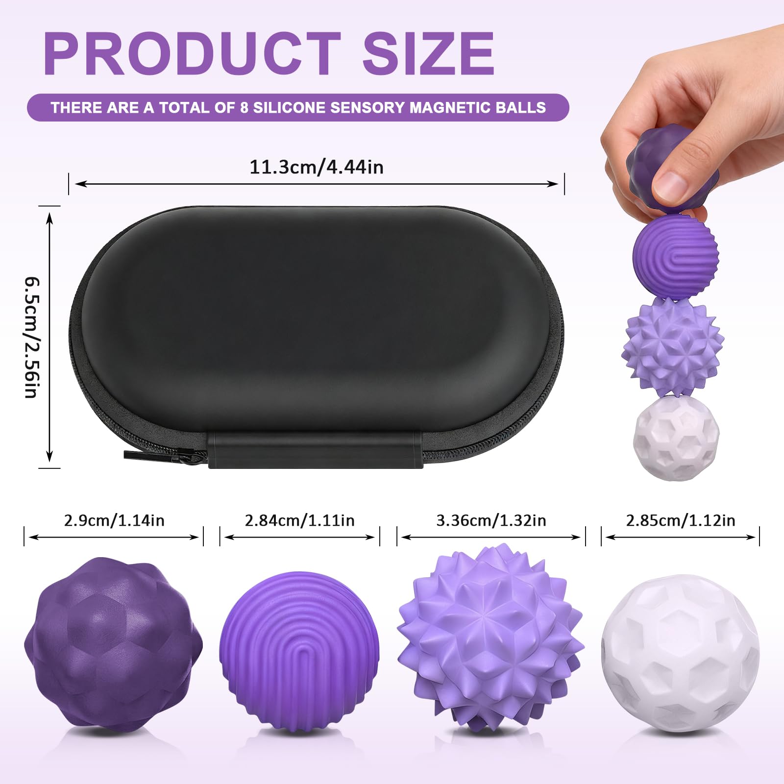 Palle Magnetiche Anti-Stress, Gioco Sensoriale Portatile in Silicone con Texture Multiple,Palline Magnetiche per Agopressione, Giocattoli Ansia per Adulti e Bambini,Gioco da Tavolo Magnetico (Porpora