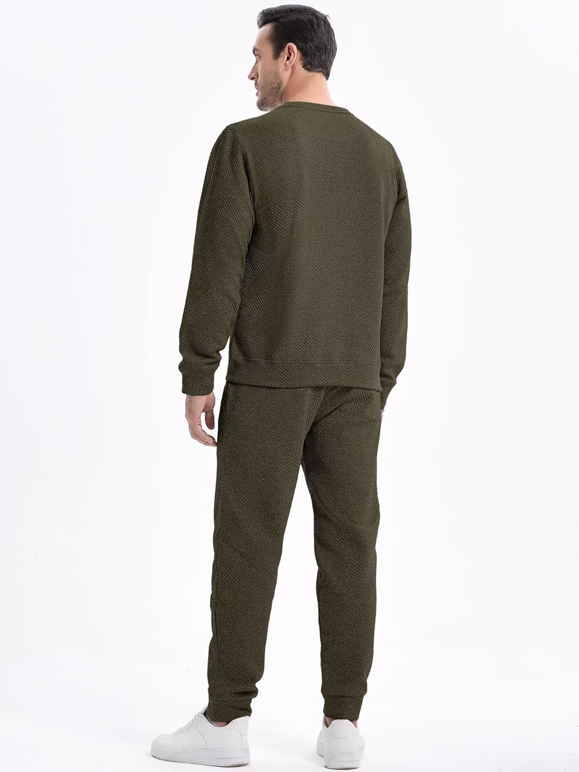 Dokotoo Men Men's 2 Piece Sweatsuits Outfits Casual Crewneck Jacquard Sweatshirt Joggers Sweatpants Set Tracksuit