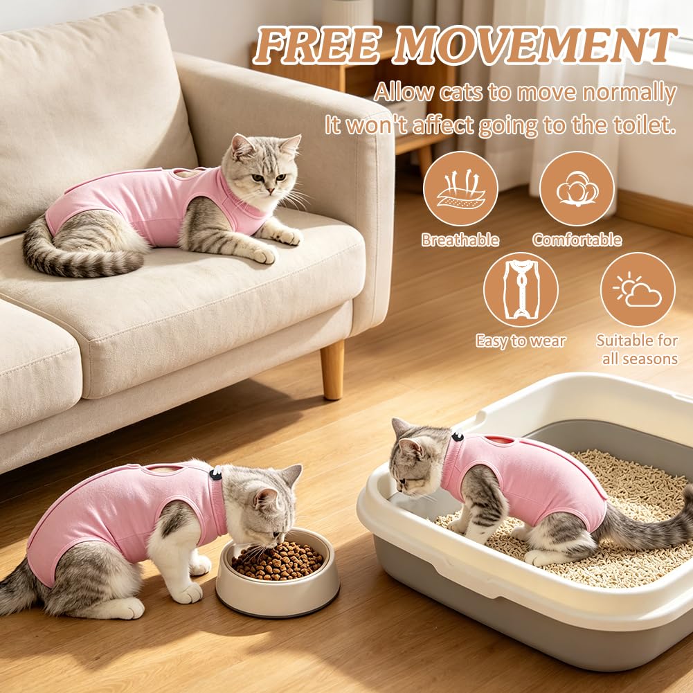 OFFCUP 2 Piezas Body de Recuperación para Gatos, Gatos Postoperatorio Hembra para Evitar Que se Laman Las Heridas, Suave y Cómodo, Gata Camiseta de Recuperación, Rosa, Talla M