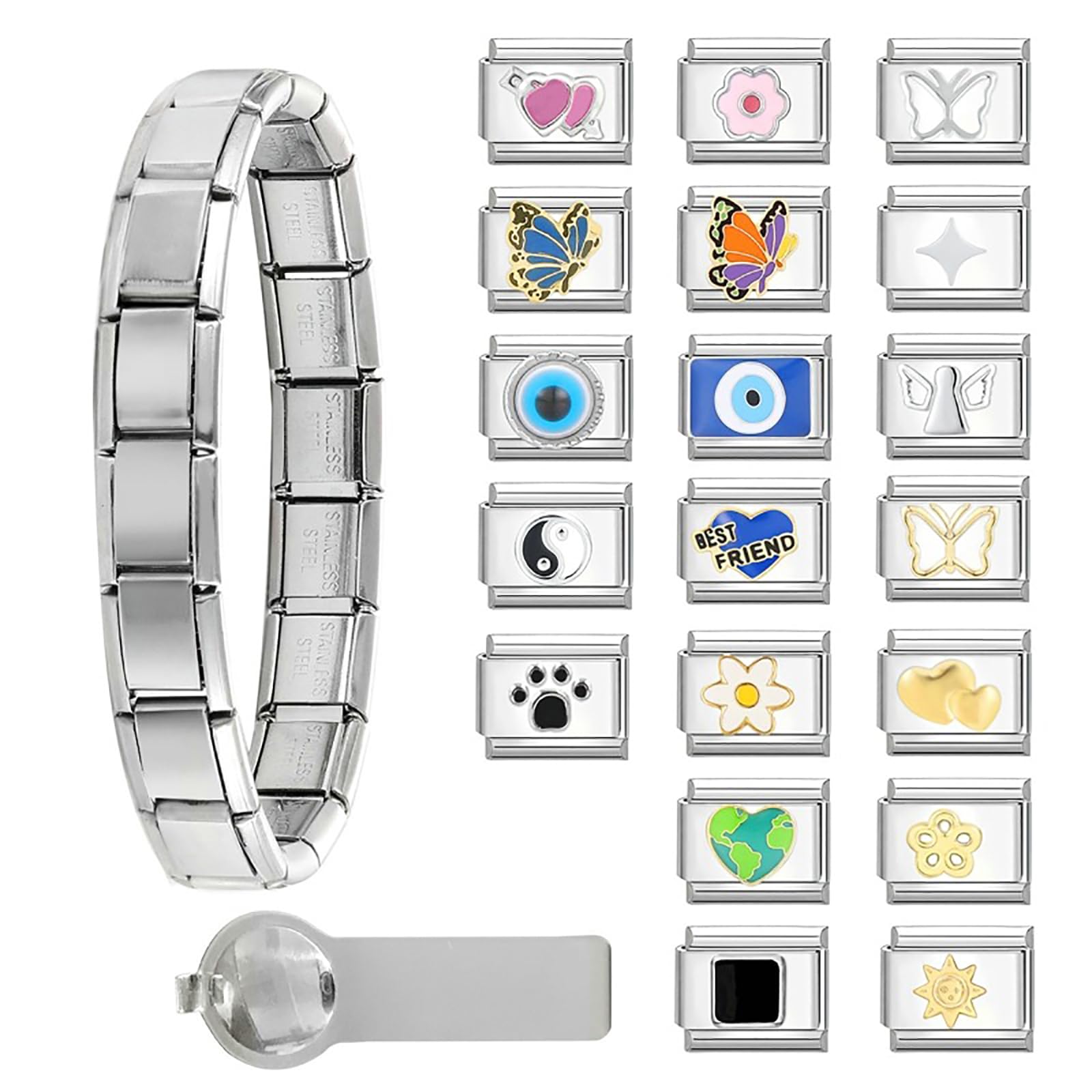 ITingstereItalian Charms Bracelet Sets with 1Pcs Starter Brascelet 9Pcs Charms 9mm Italian Modular Charm Bracelet DIY Module Jewelry Gifts