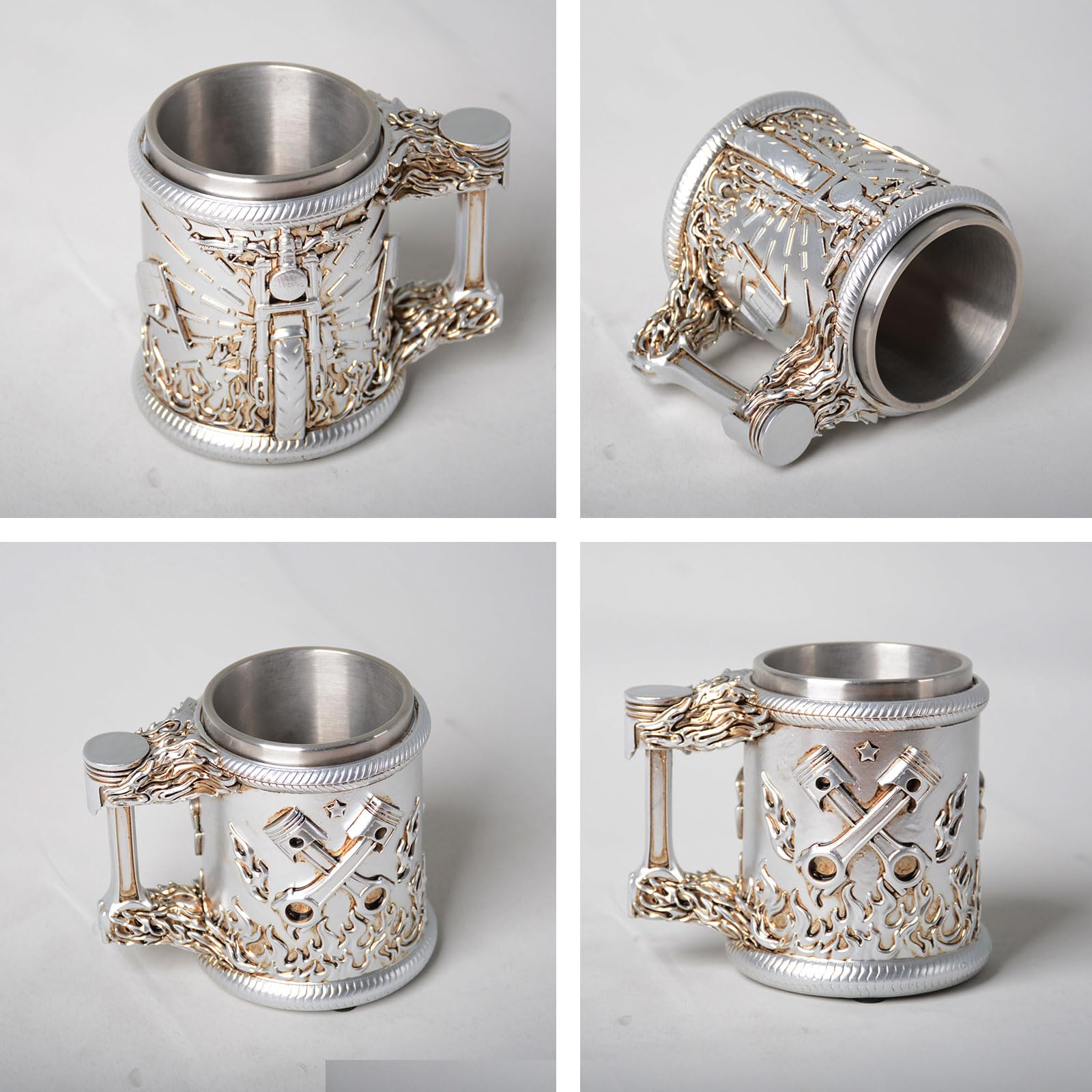 HAUCOZE Chope à Bière Tankard Gobelet à Boire pour Oktoberfest Café 450ml | Inox Isolé Motors Tasse Bar Maison Décoration Anniversaire Festival Cadeau pour Homme Père Mari