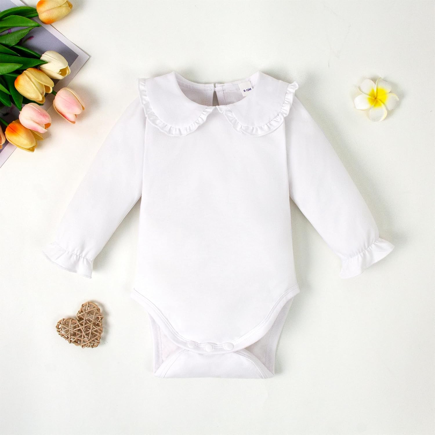 Magic Park 0-24M Infant Girl Peter Pan Collar Romper Baby Long Sleeve Bodysuit Girls Ruffle Jumpsuit Casual Winter Tops - Image 2
