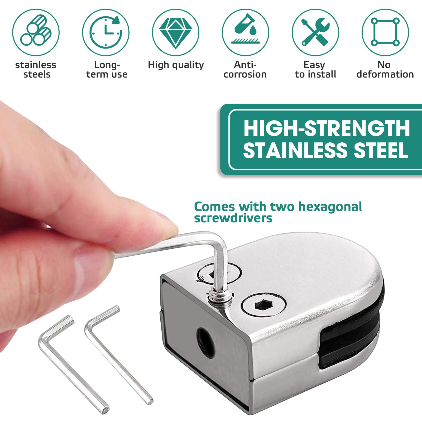 Abrazadera de Vidrio de Acero Inoxidable 8 Piezas Abrazaderas de Vidrio clip de Vidrio Abrazadera de Cristal Soportes de Estante de Vidrio para Espesor de Vidrio de 8-10 mm para Barandilla Escalera