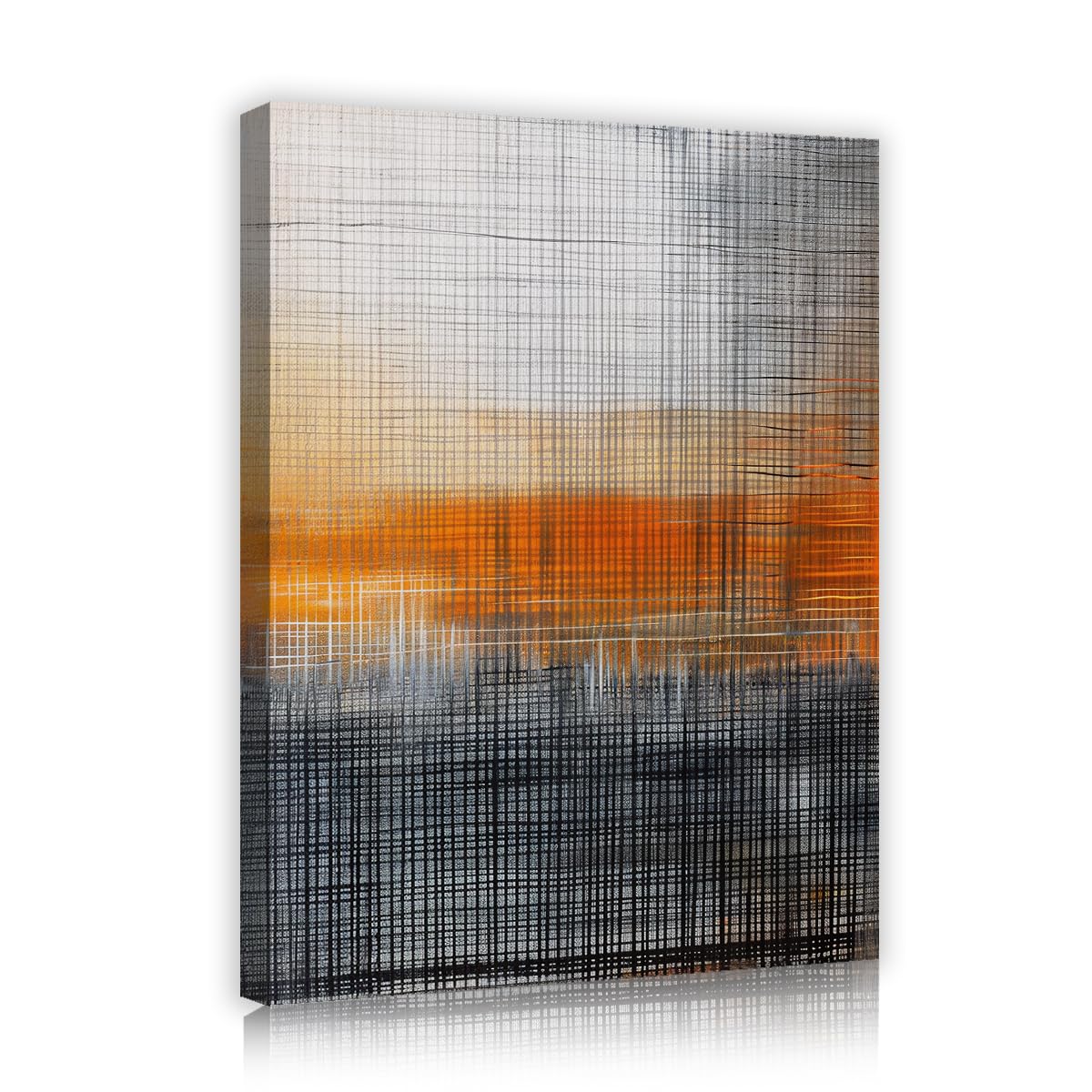 TOANGWALL Orange Sunset Canvas Wall Art Corridor Grid Lines Framed Poster Prints Modern Geometric Texture Abstract Painting Artwork for Club Decor 80x95cm