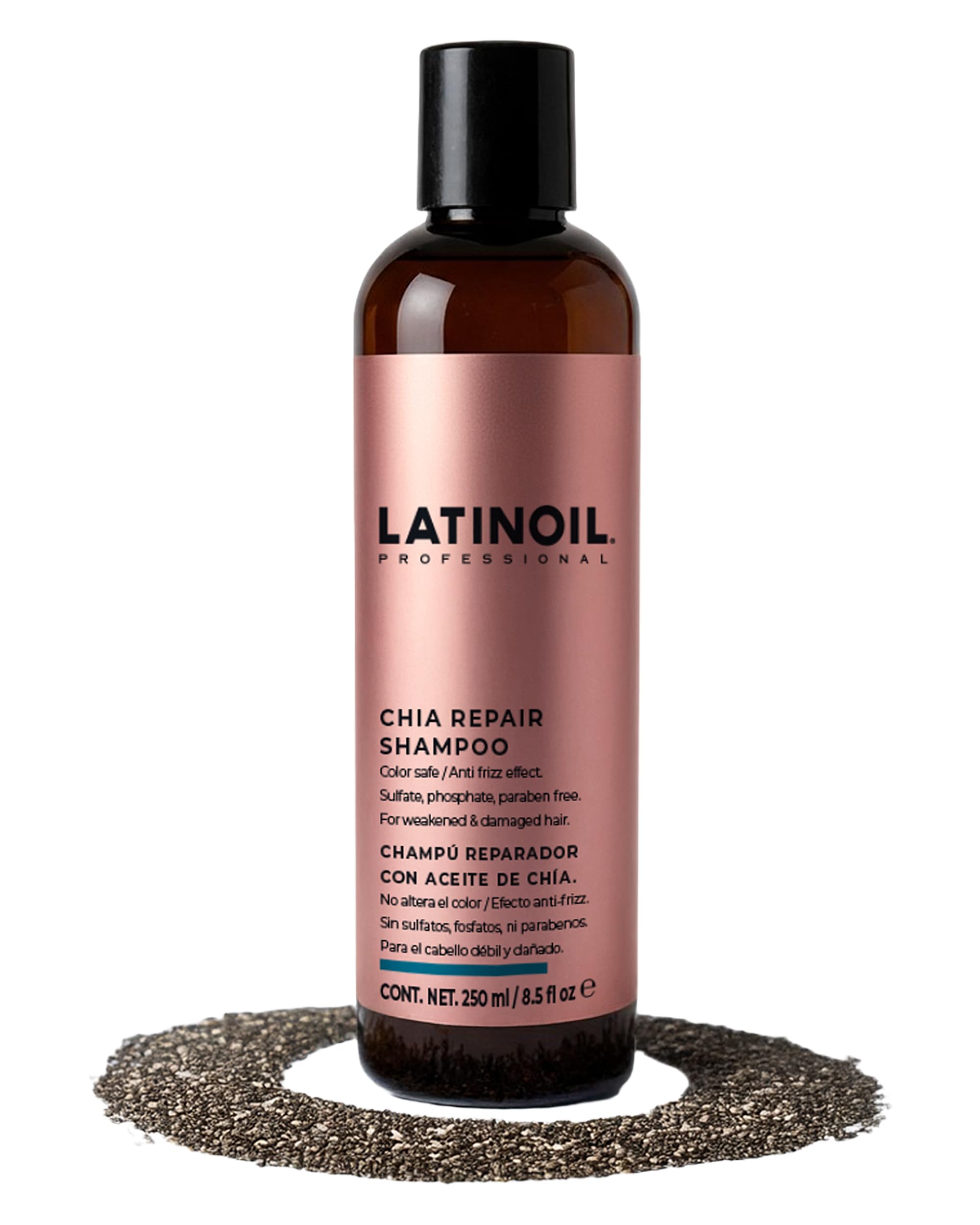 LATINOIL Chia Repair Shampoo Sulfate-Free - Natural Product for Oily, Dry, Colored, Blonde Gray Red Color Treated Textured Curly Hair, Thicken the Hair, Heals Dry Scalp, No Salt & Alcohol 8 Oz