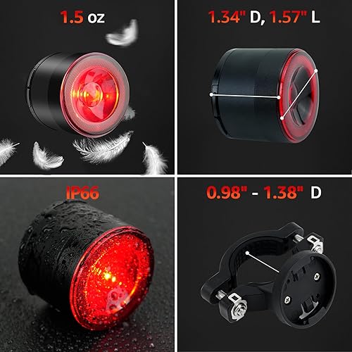 Miniatura 7 de Cruxer Ultra Bright Bike Tail Light 200 Lumen Compact Bicycle Rear Light, USB-C Rechargeable, Smart Brake Sensing up to 300 Lumen, 8 Light Intensity
