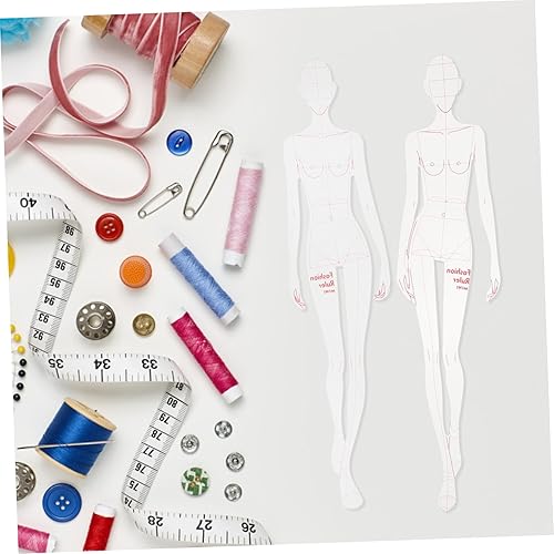 Miniatura 4 de EXCEART 2 juegos de modelo de regla patrón de pesos forma de vestido maniquí figura femenina dibujo plantilla DIY costura regla sastre ropa moda