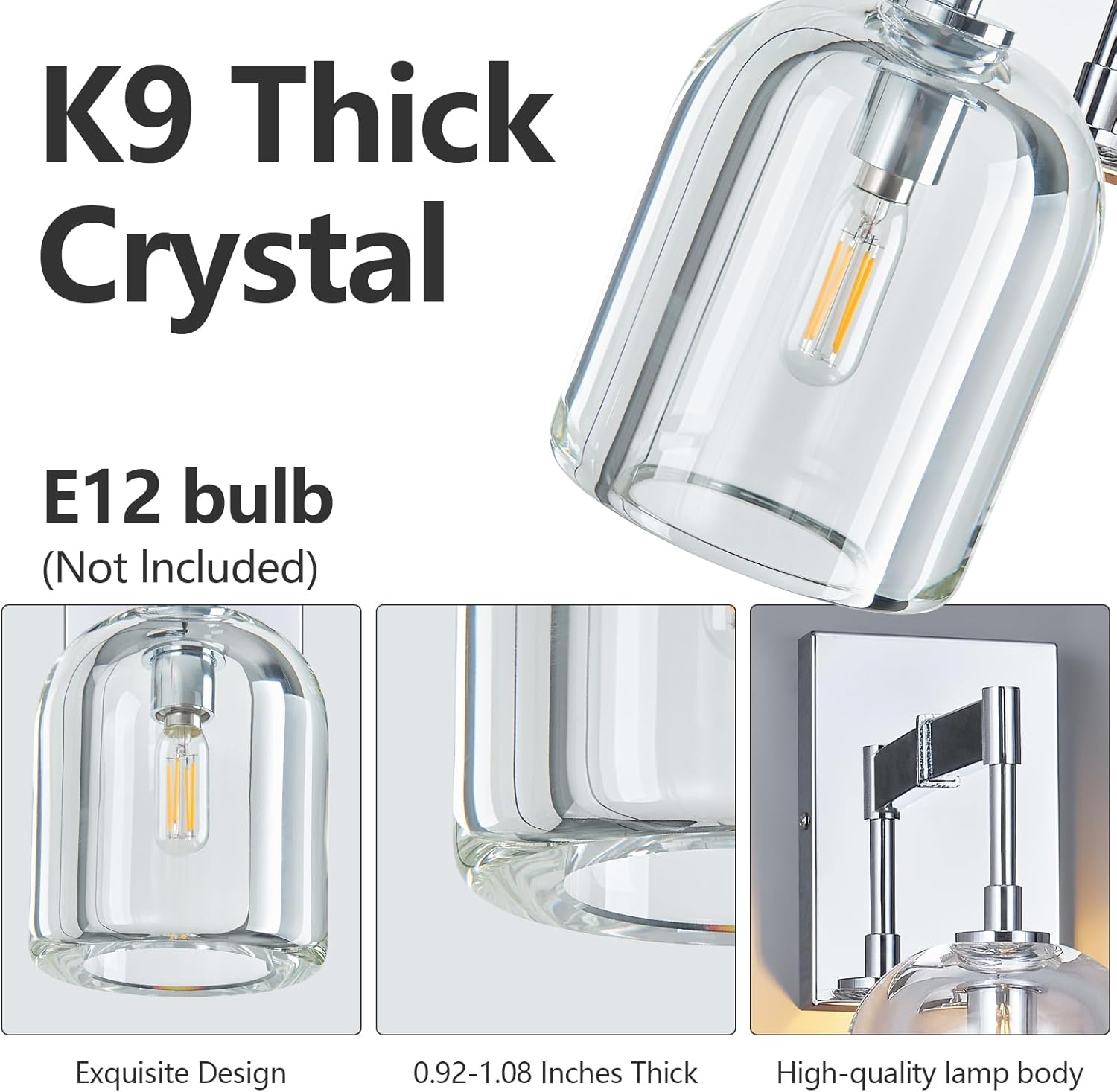 Modern Crystal Wall Sconces Indoor Chrome Wall Lamp Vanity Wall Lighting for Bathroom Bedroom Living Room Stair（1Pack）