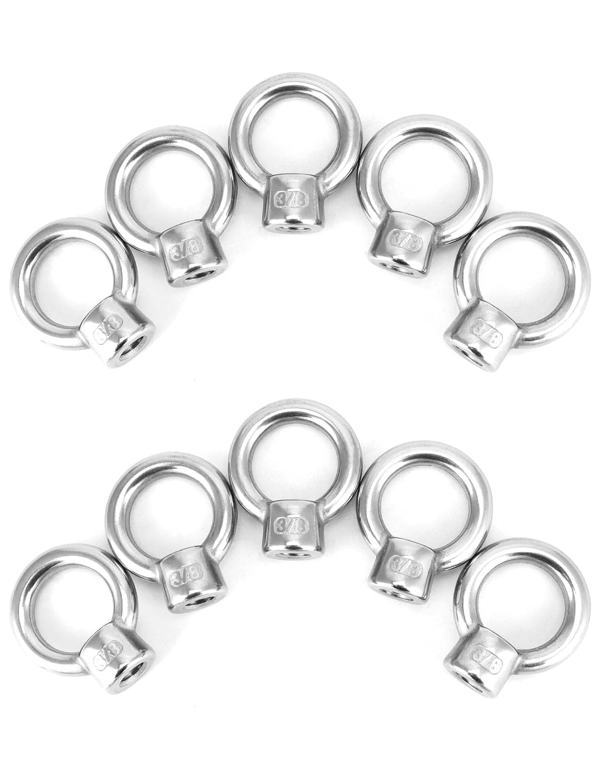 QWORK Lifting Eye Nut, 10 Pack, 3/8" UNC Marine Grade Stainless Steel 316
