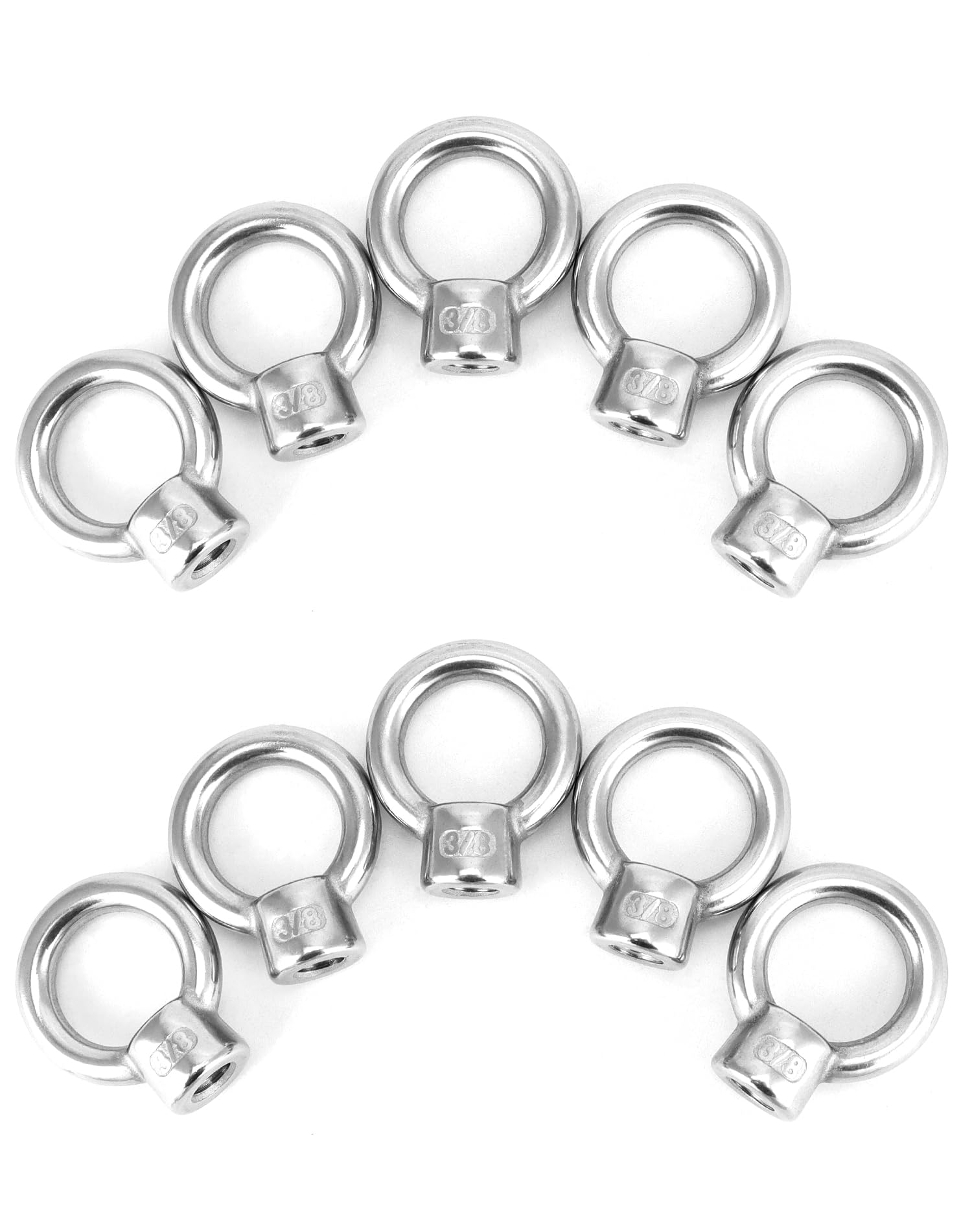 QWORK Lifting Eye Nut, 10 Pack, 3/8" UNC Marine Grade Stainless Steel 316