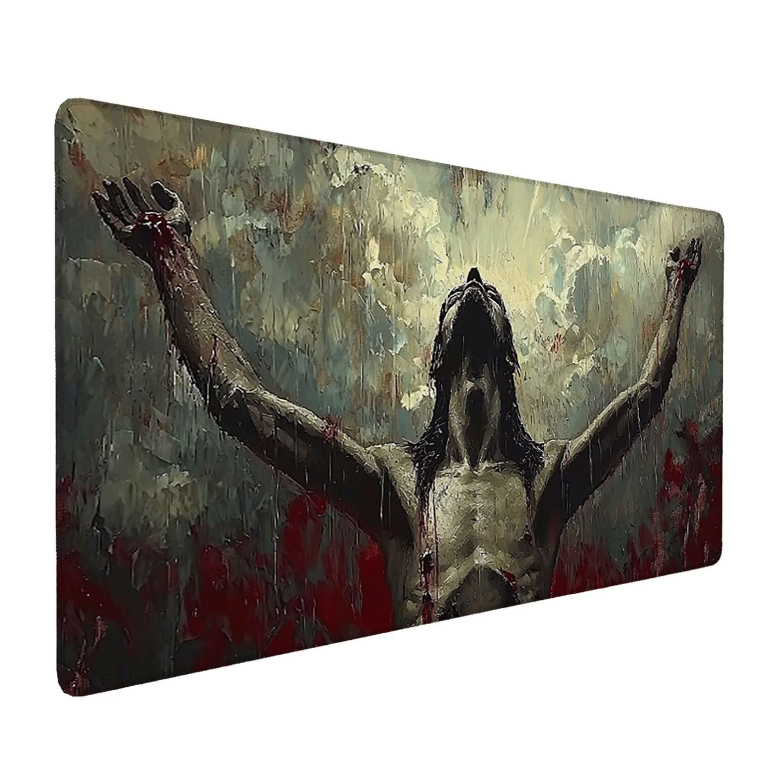 Podkładka pod mysz do gier XXL Mousepad 1000 x 500 mm, duża podkładka pod biurko z antypoślizgową gumową podstawą dla graczy, poprawia precyzję i szybkość (krzyż Jezusa) X-941
