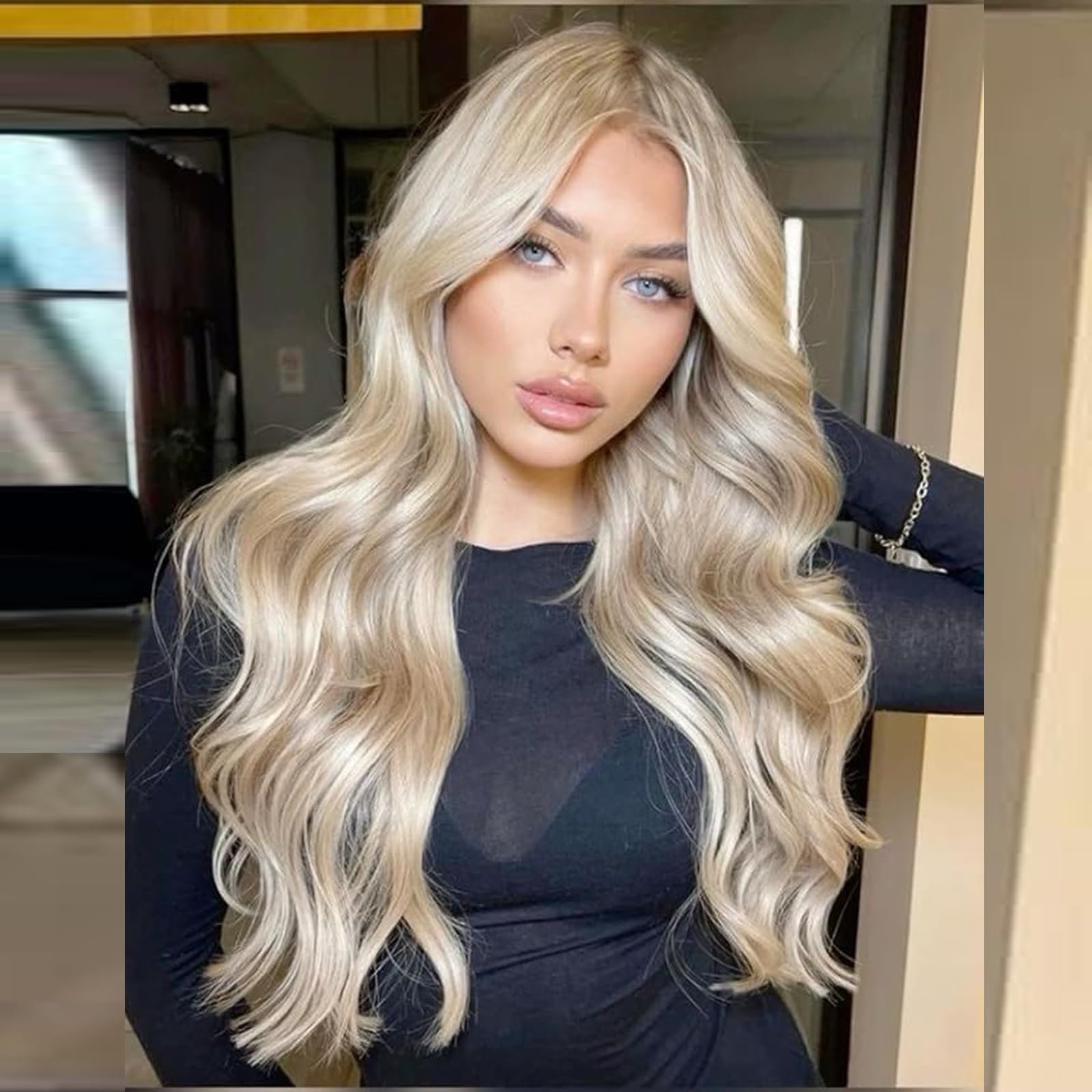 Highlight Blonde Lace Front Wigs for Women Drag Real Hair Curly Wig Long Body Wave Heat Resistant Afro Wig Synthetic 26 Inch Lace Front Glueless Lace Wigs Drag Queen Cosplay Daily Wear