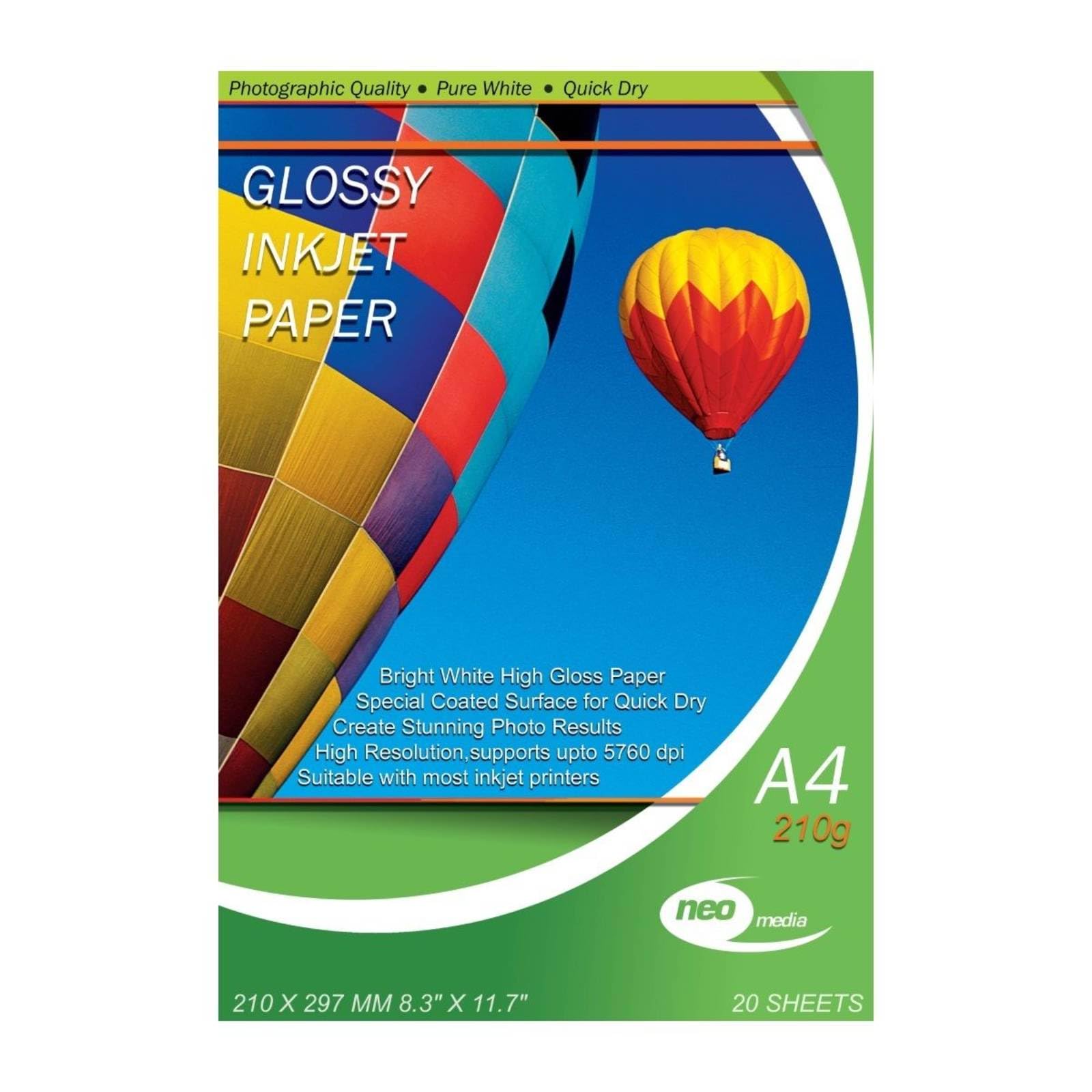 Neo Media Glossy A4 Inkjet Photo Paper 210gsm - 20 Sheets