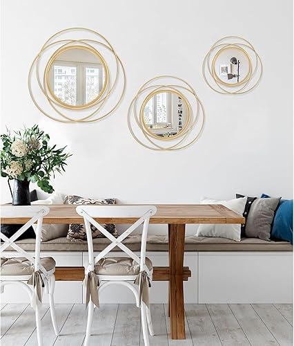 Miniatura 6 de HLFMVWE Espejo redondo grande de arte dorado con marco de alambre de metal de hierro, espejo de pared para decoración del hogar, sala de estar,