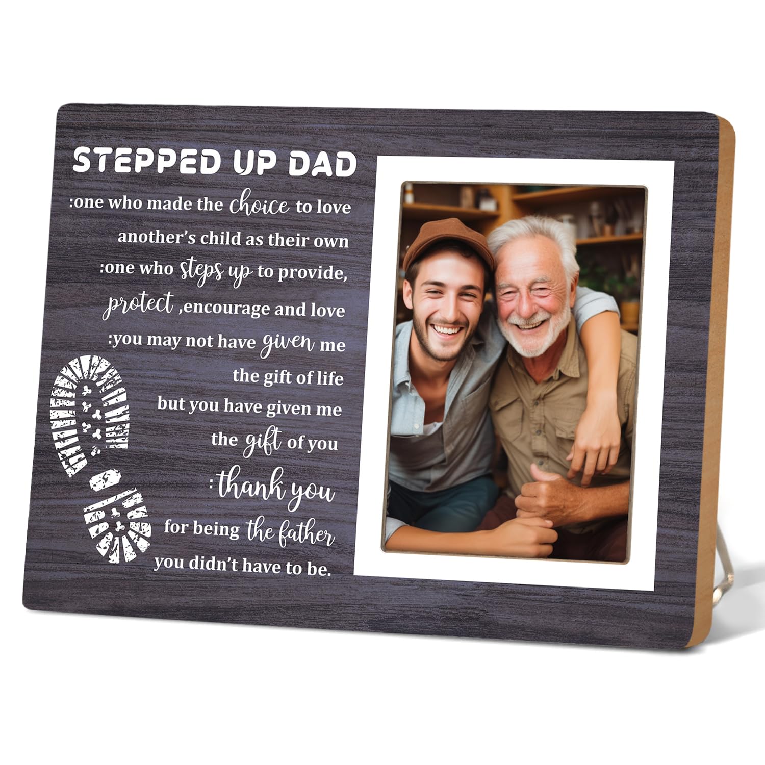 Itsoly Gray Stepped Up Dad Wood Picture Frame, Stepfather Photo Frame Gift, Birthday Gift For Stepdad From Daughter Son, Christmas,Birthday,Father's Day,Thank You Gifts For Father