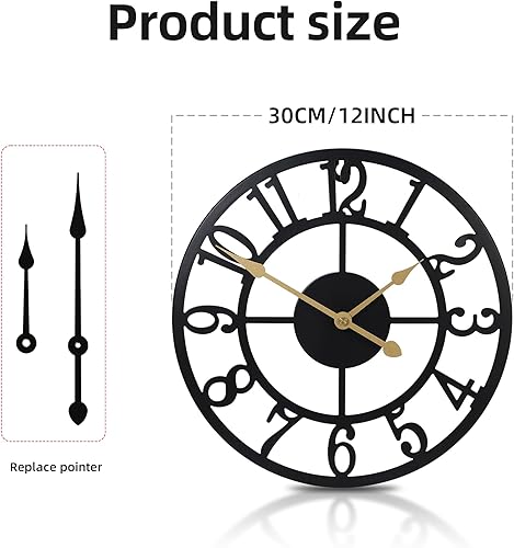 Miniatura 2 de Reloj de pared con pilas, silencioso y moderno de metal rústico para sala de estar, dormitorio, oficina, cocina, decoración del hogar, 12 pulgadas