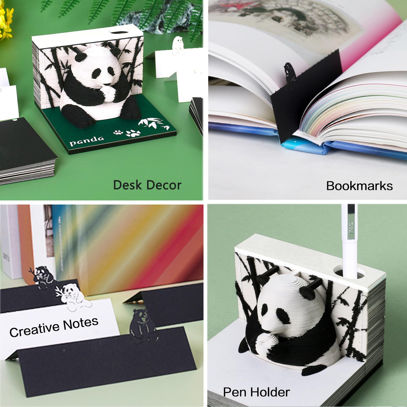 Calendrier 2026 3D Avec Bloc-Notes - Sculpture Papier Panda, Décoration Bureau Créative, Cadeau Original