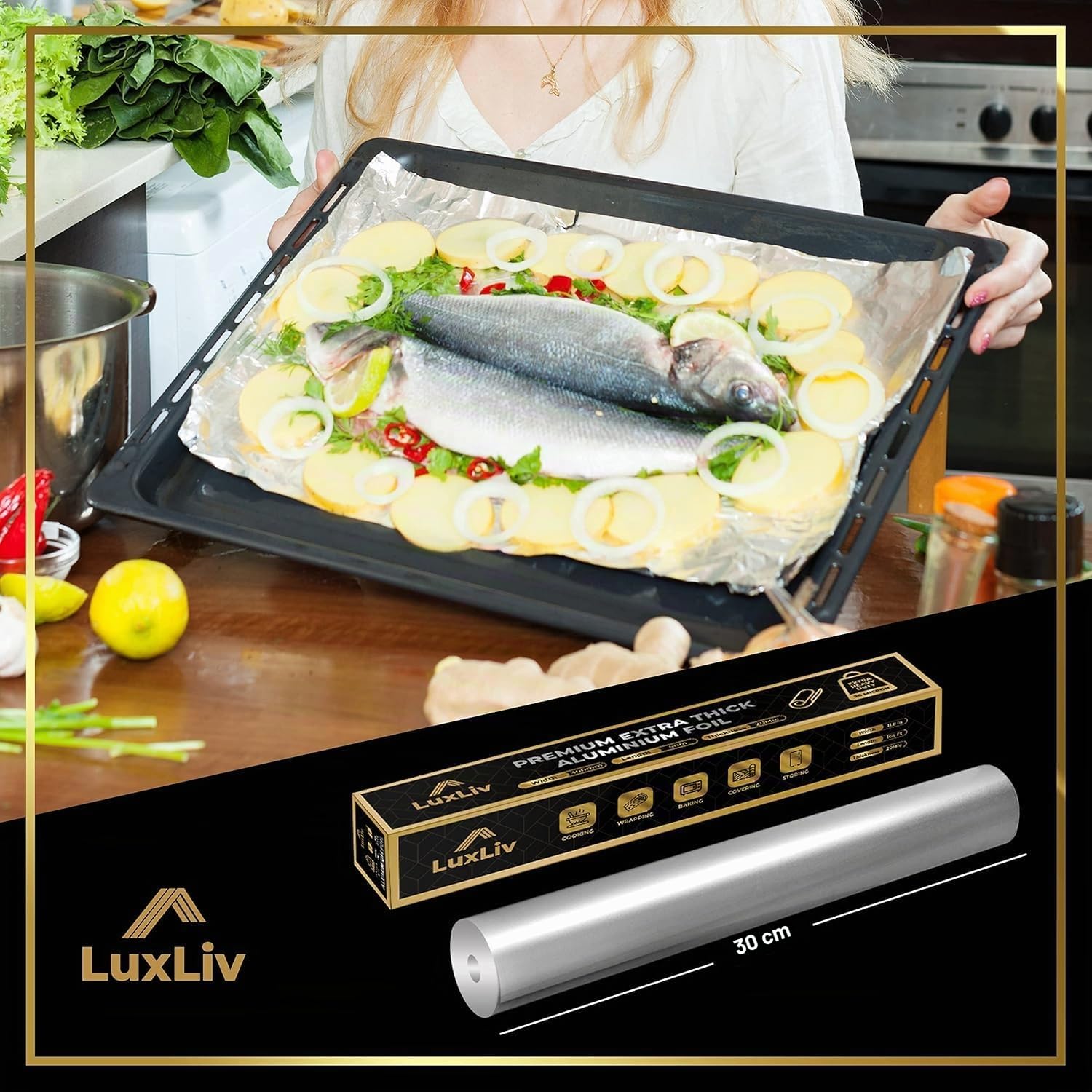 2 x Luxliv ® Extra Thick Heavy Duty 20 Micron foglio di alluminio da cucina - 322 sq ft, 164328 ft di lunghezza, 11,8” di larghezza, Premium foglio di latta pesante per uso intenso e versatile.