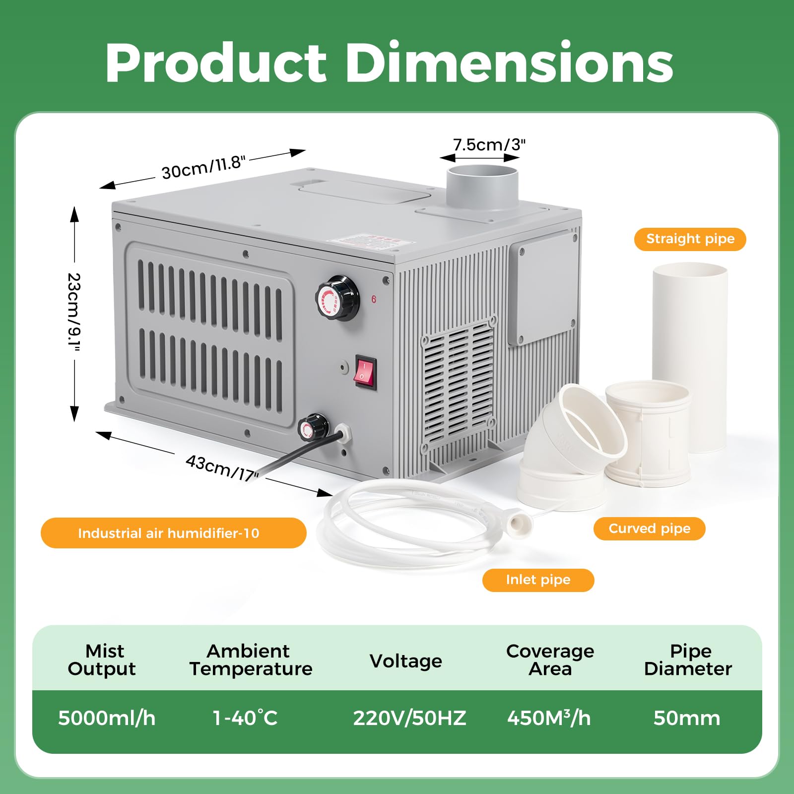 Generatore di nebbia a ultrasuoni, umidificatore industriale, volume di nebulizzazione regolabile, macchina a ultrasuoni con filtro, tubo in PVC per funghi, serra