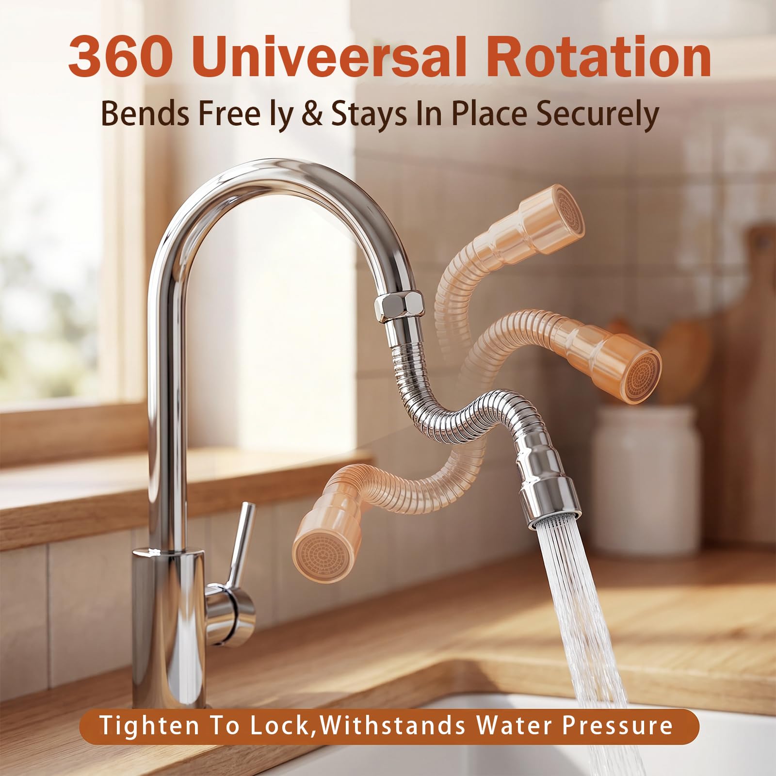 Alargador Grifo Cocina Flexible de Acero Inoxidable 304, 30 cm, Orientación Fija, Ideal para Cepillarse los Dientes, Lavarse la Cara y el Pelo, y para Recoger el Agua en el Fregadero