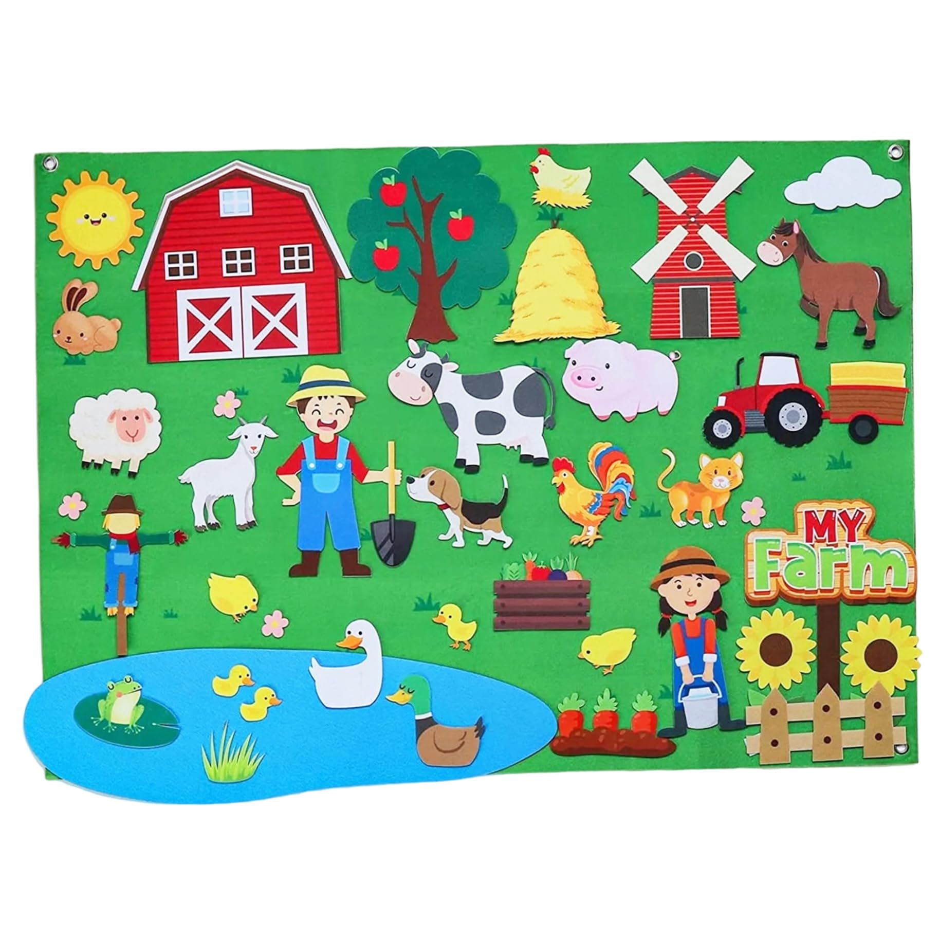 Animali da Fattoria 41x30 Pollici Lavagna in Feltro per apprendimento precoce Lavagna in Feltro interattiva da Appendere alla Parete per Bambini Famiglia Rol di Natale