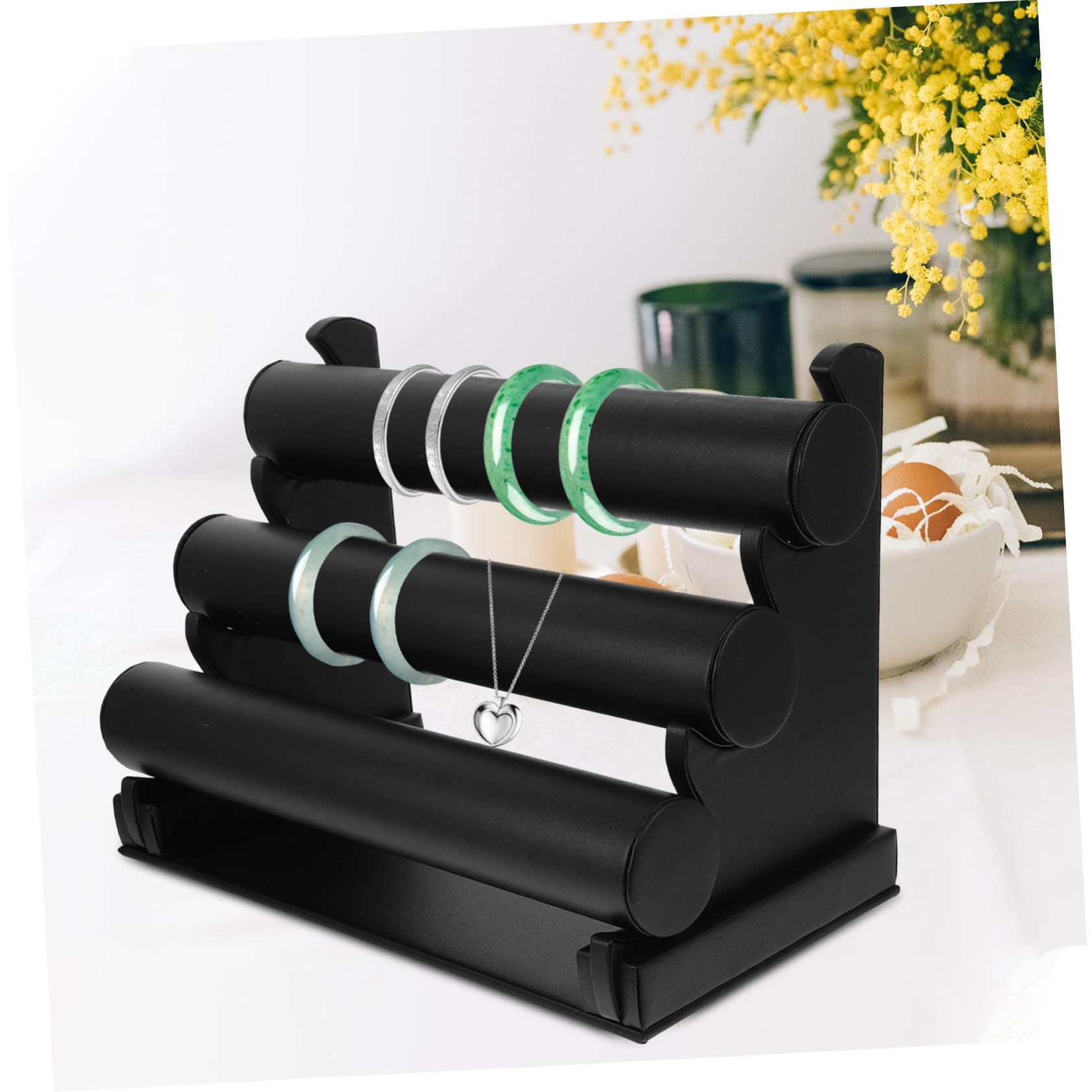 Dreistufiger Schmuckständer Aus Pu Leder Abnehmbarer Armband Und Uhrenhalter Organizer Für Armreifen Handgelenkschmuck Und Haarbänder Schwarz