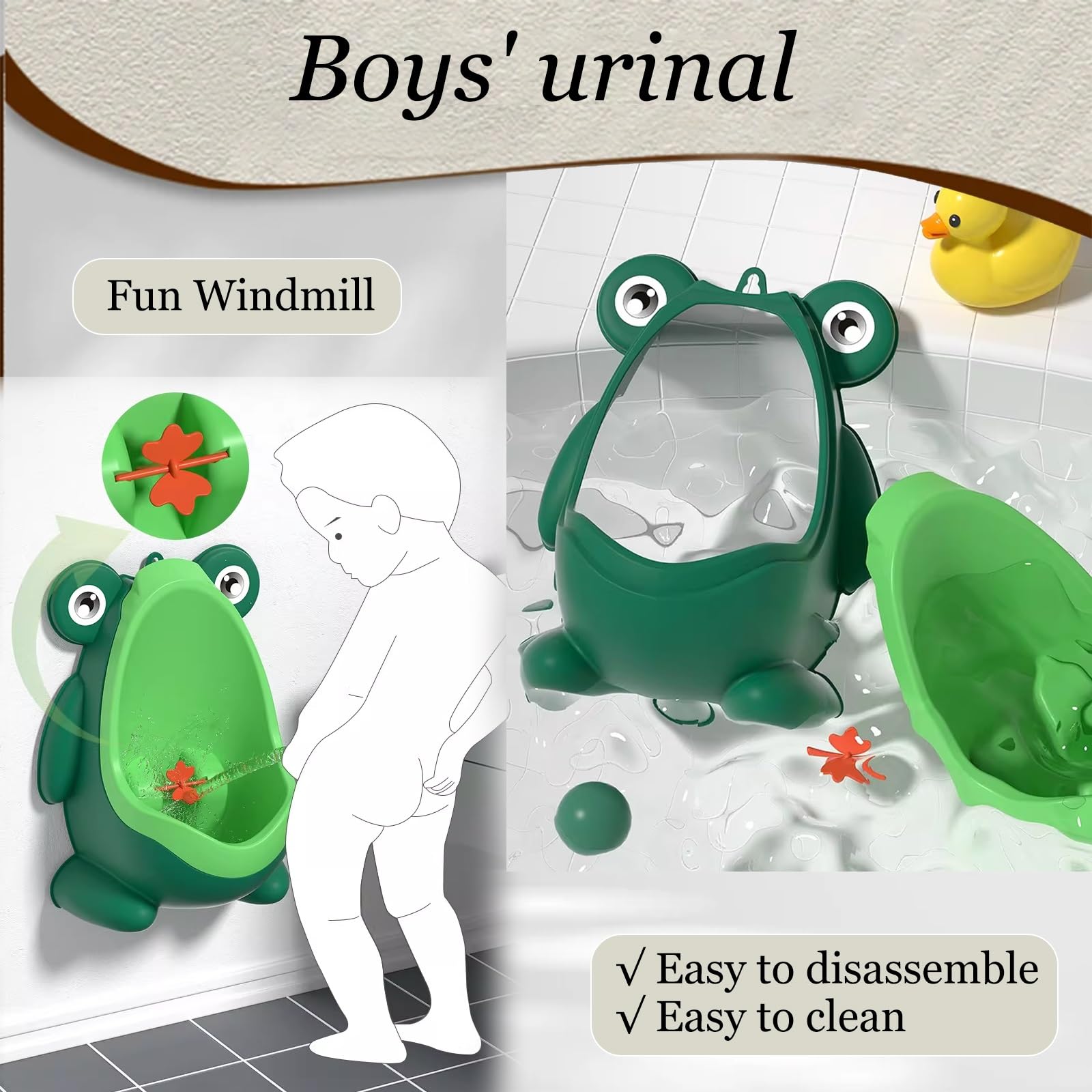 Jungen-Urinal-Töpfchen für Badezimmer, wandhängend, tragbare Toilettentrainingshilfe mit drehbarem Windmühlenziel