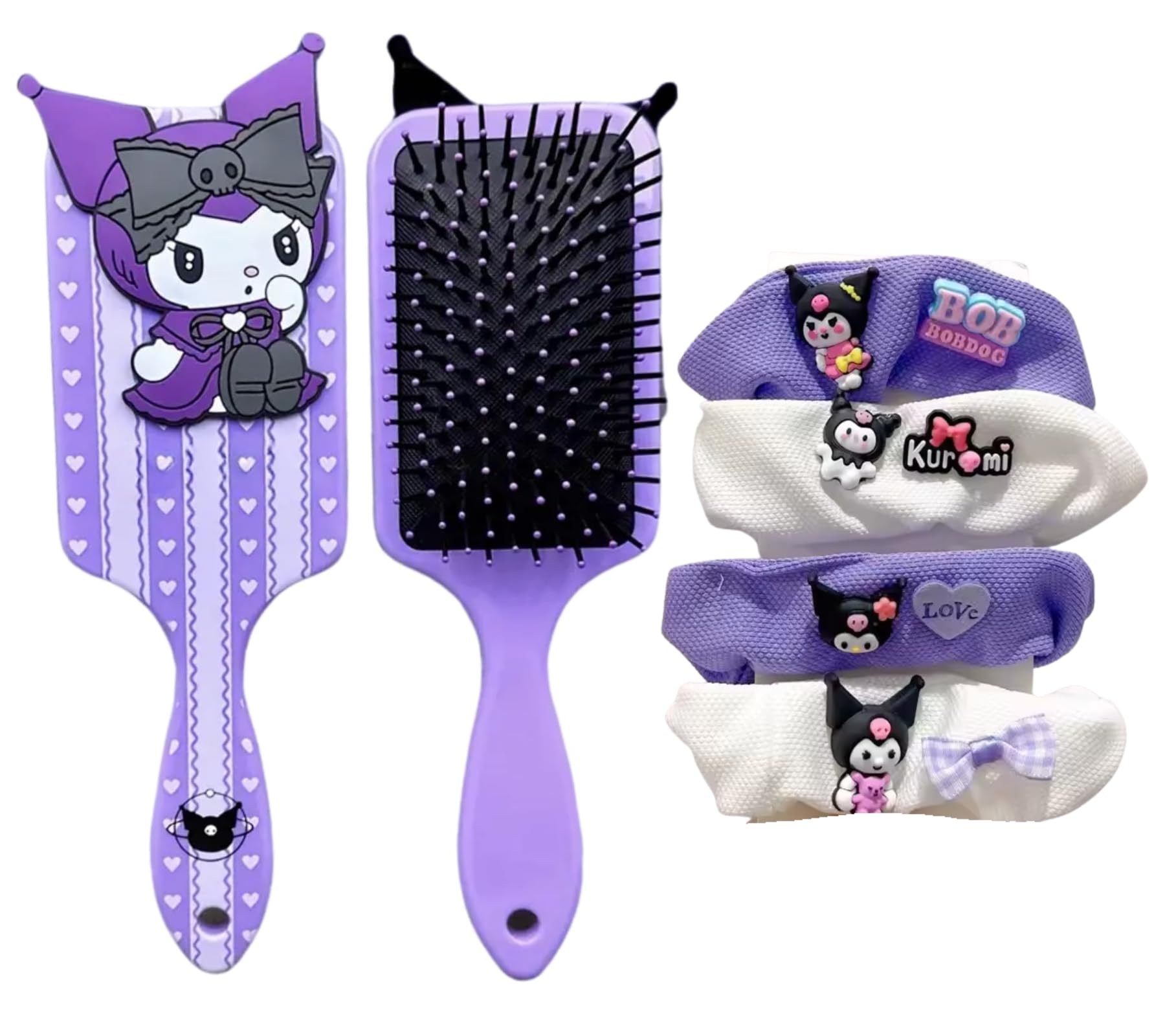 Cute Hair Brush, Cartoon Hair Brushes & 4 Scrunchies, Ultra Soft Detangling Hair Brush, Detangling Wet and Dry Brush for All Hair Types For Girls and