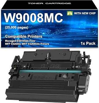 W9008 W9008MC Toner Cartridge Black with New Chip Replacement | for W9008MC Toner for Managed E50145dn Flow MFP E52645c MFP E52645dn Priners 1-Pack Laser W9008MC Toner Cartridge