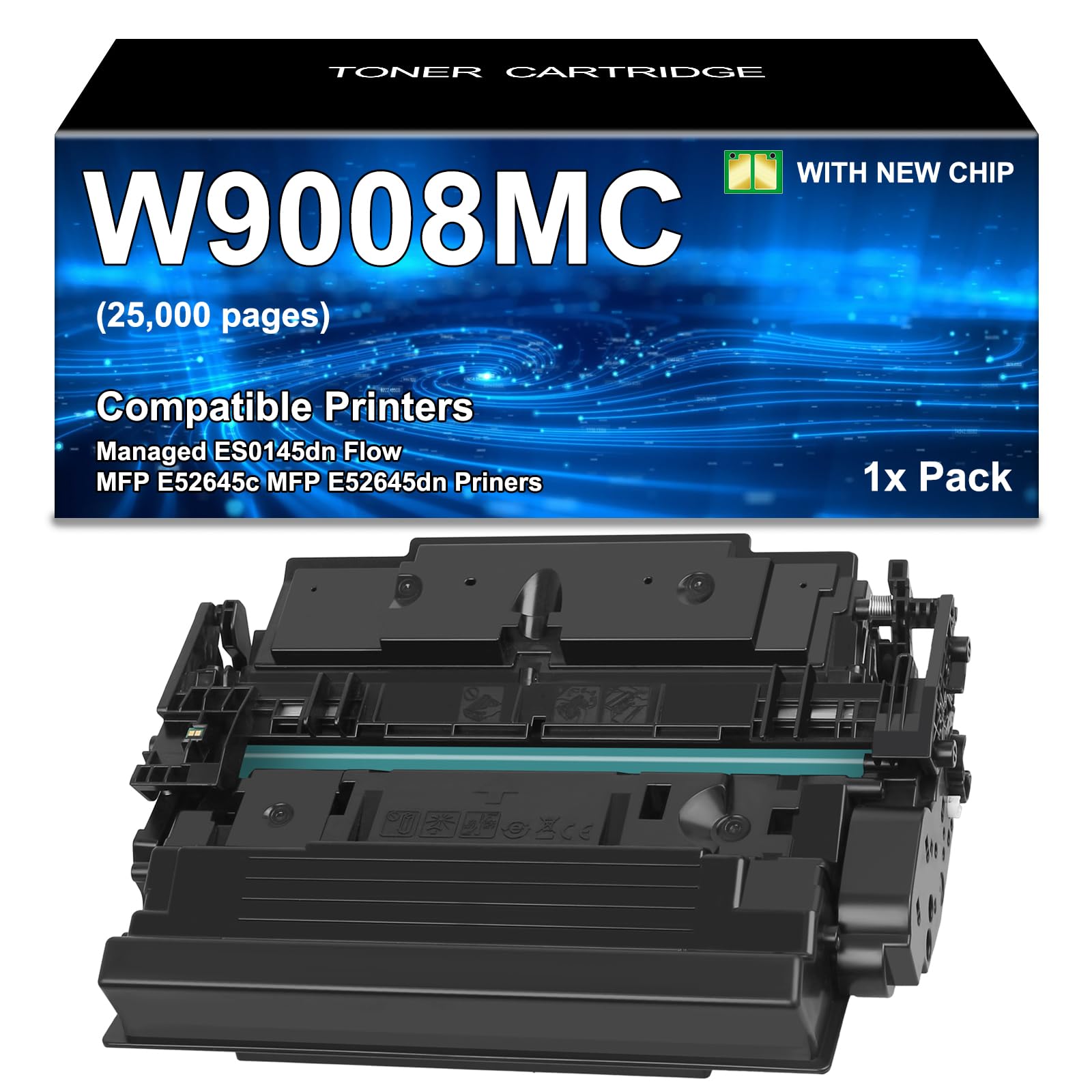 W9008 W9008MC Toner Cartridge Black (with New Chip) Replacement | for W9008MC Toner for Managed E50145dn Flow MFP E52645c MFP E52645dn Priners 1-Pack Laser W9008MC Toner Cartridge