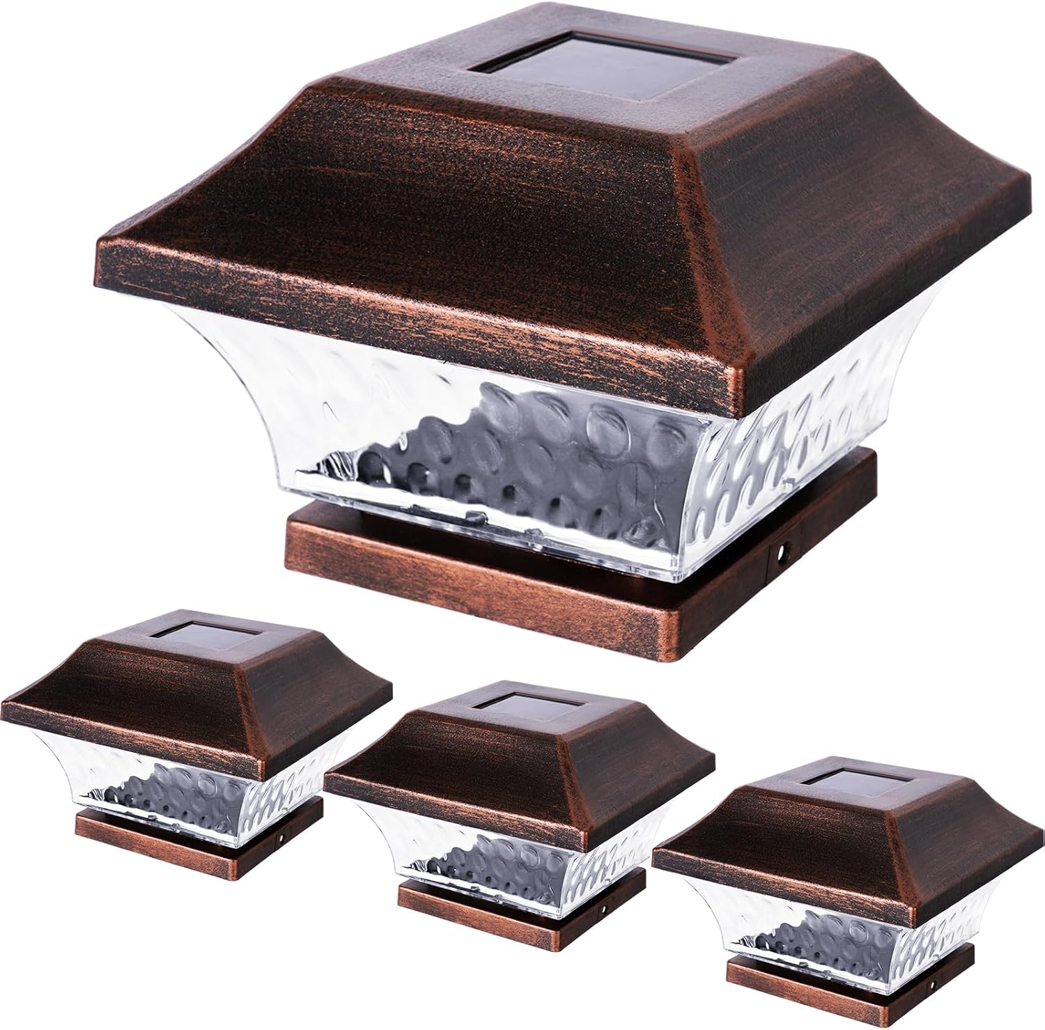 SUNWIND Solar Post Cap Lights Outdoor 4x4 LED Solar Garden Lighting Deck Fence Cap Light Wooden Post Brushed Copper 4 Pack