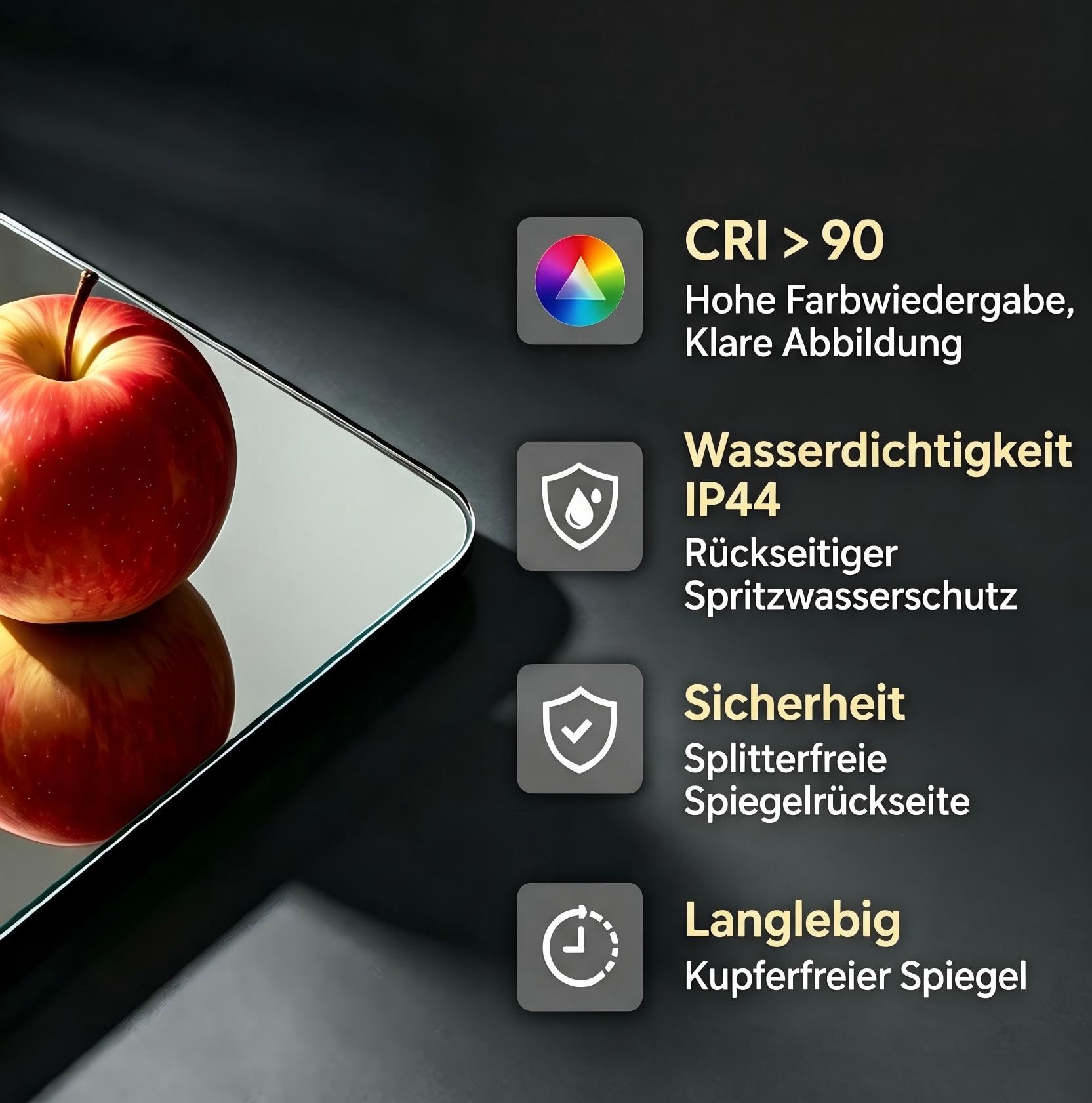 MIQU Badspiegel LED 80 x 60 cm Badezimmerspiegel mit Beleuchtung Groß Spiegel mit Licht Touch dimmbar Rechteckig Wandspiegel mit Bluetooth + Steckdose +Beschlagfrei + 3 Lichtfarben