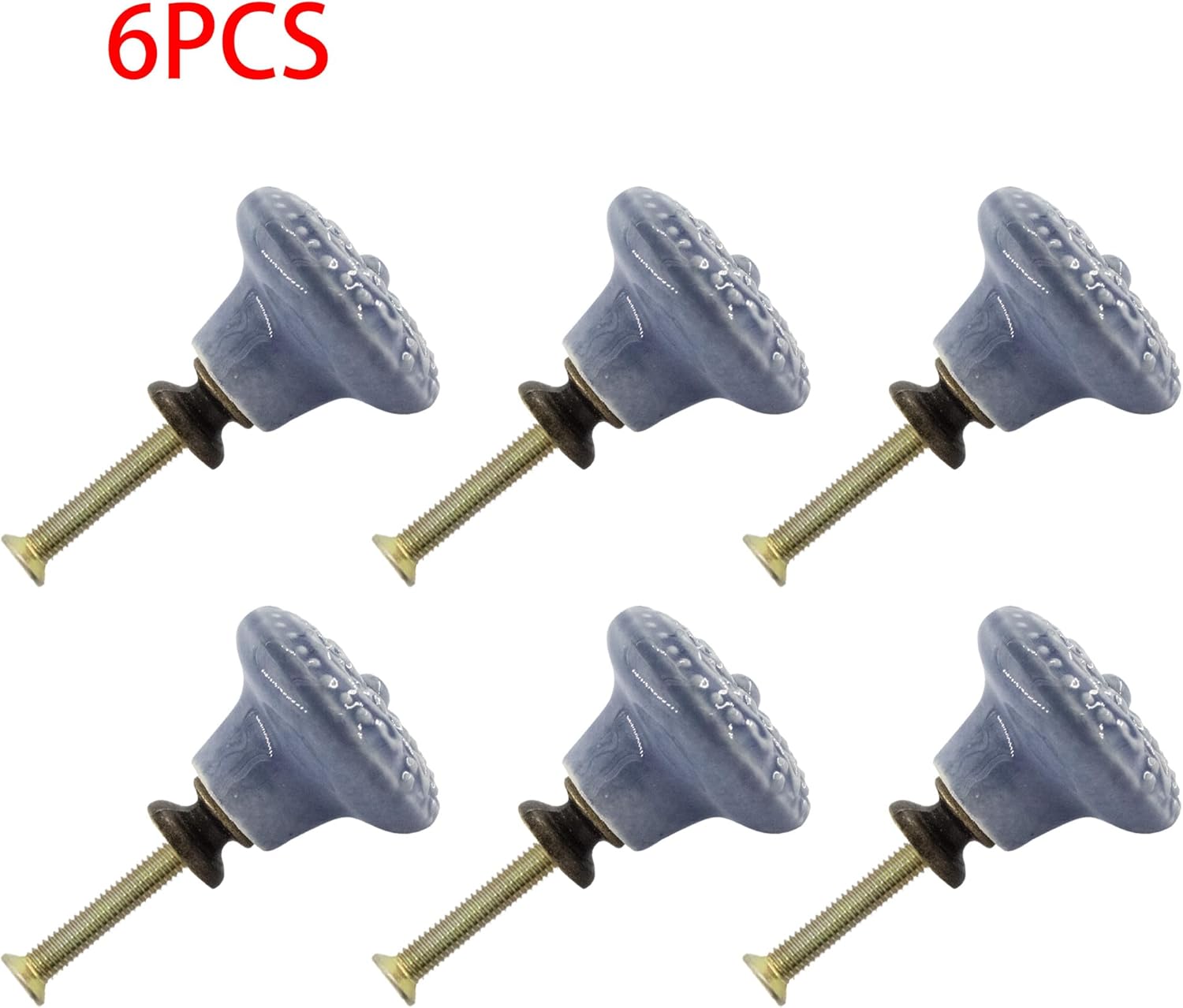 6 Pcs Blue Ceramic Cabinet Kitchen Knobs Handles - Vintage Round Single Hole Knobs for Drawer, Cupboard, and Closet - Complete with Mounting Screws