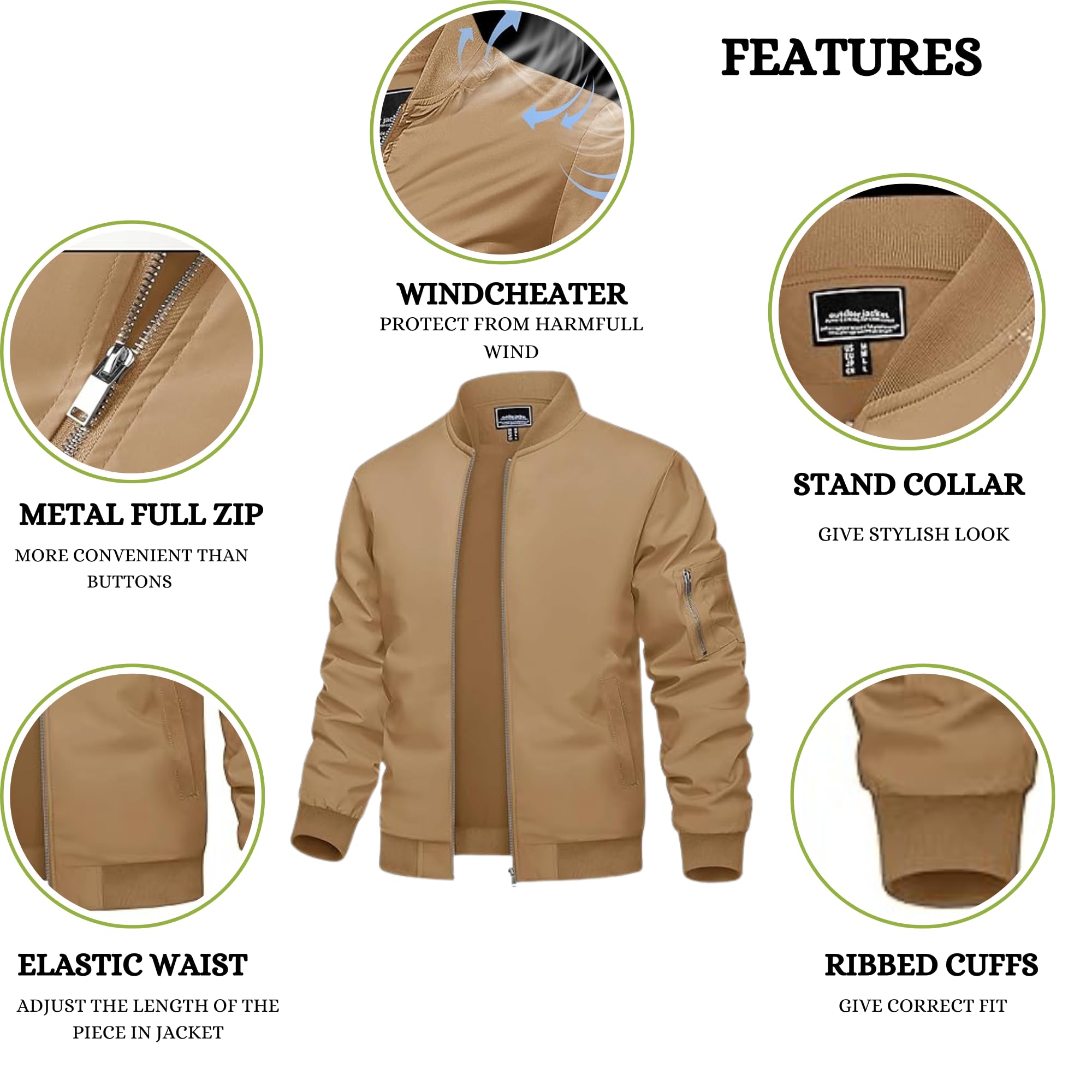 MIA FASHION Men's Bomber Jacket, Lightweight Transition Jacket, Aviator Jackets, Spring, Autumn Blouson with Pockets 4