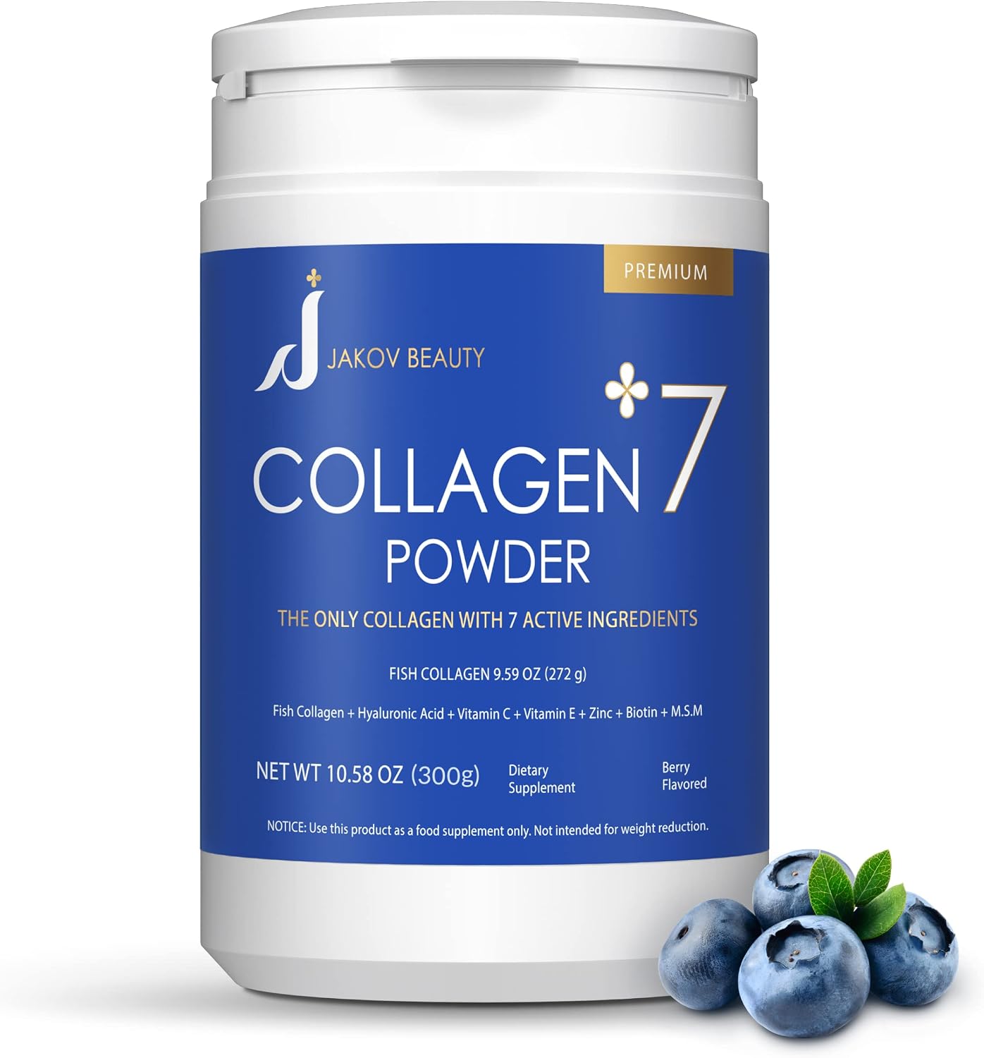 Jakov Beauty Collagen Powder - Nutritional Supplements for Men and Women, Plus 7 Active Ingredients - Packed with Nutrients and Vital Proteins, Improves Skin and Hair Condition - Berry Flavor (300g)