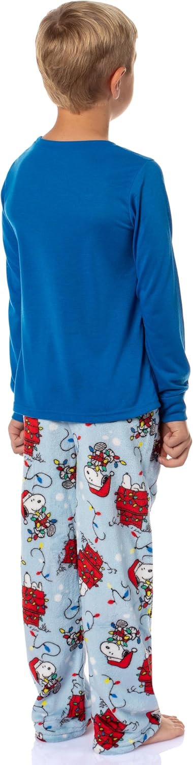 MJC Peanuts Christmas Pajamas Boy's Snoopy Merry & Bright Holiday AOP Fleece Pajama Kids 2-Piece Pajama Set (8, Small) - Image 6
