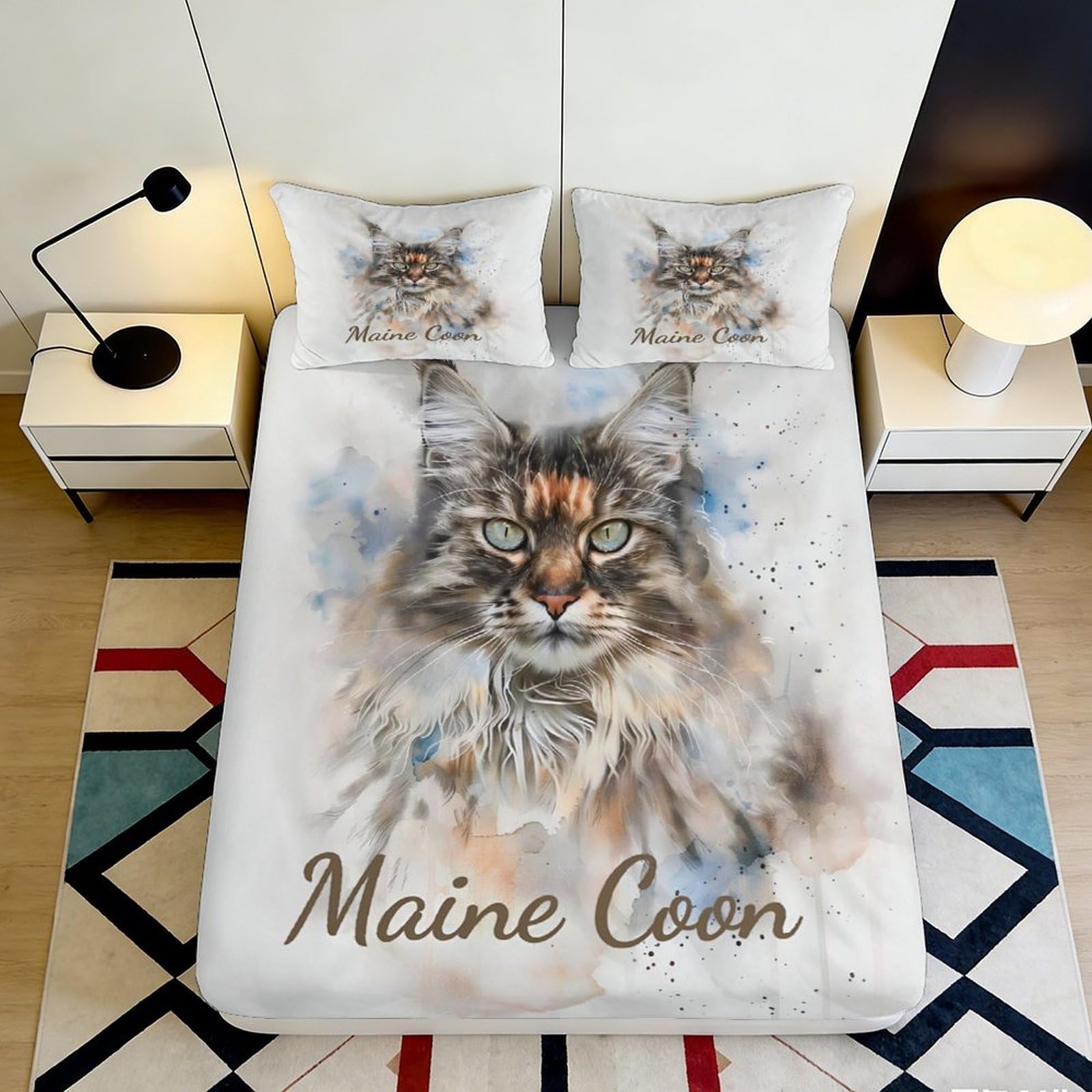 Decorative Maine Coon Fitted Sheet, 3D Printed, Soft Touch Microfiber, Bed Cover for Bedroom, Guest Room, Wrinkle Resistant, apartment bedding, 120x200x25cm