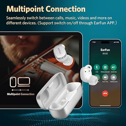 Miniatura 7 de EarFun Free Pro 3 Auriculares inalámbricos con cancelación de ruido, sonido de alta resolución, sonido Snapdragon con Qualcomm aptX adaptativo, 6