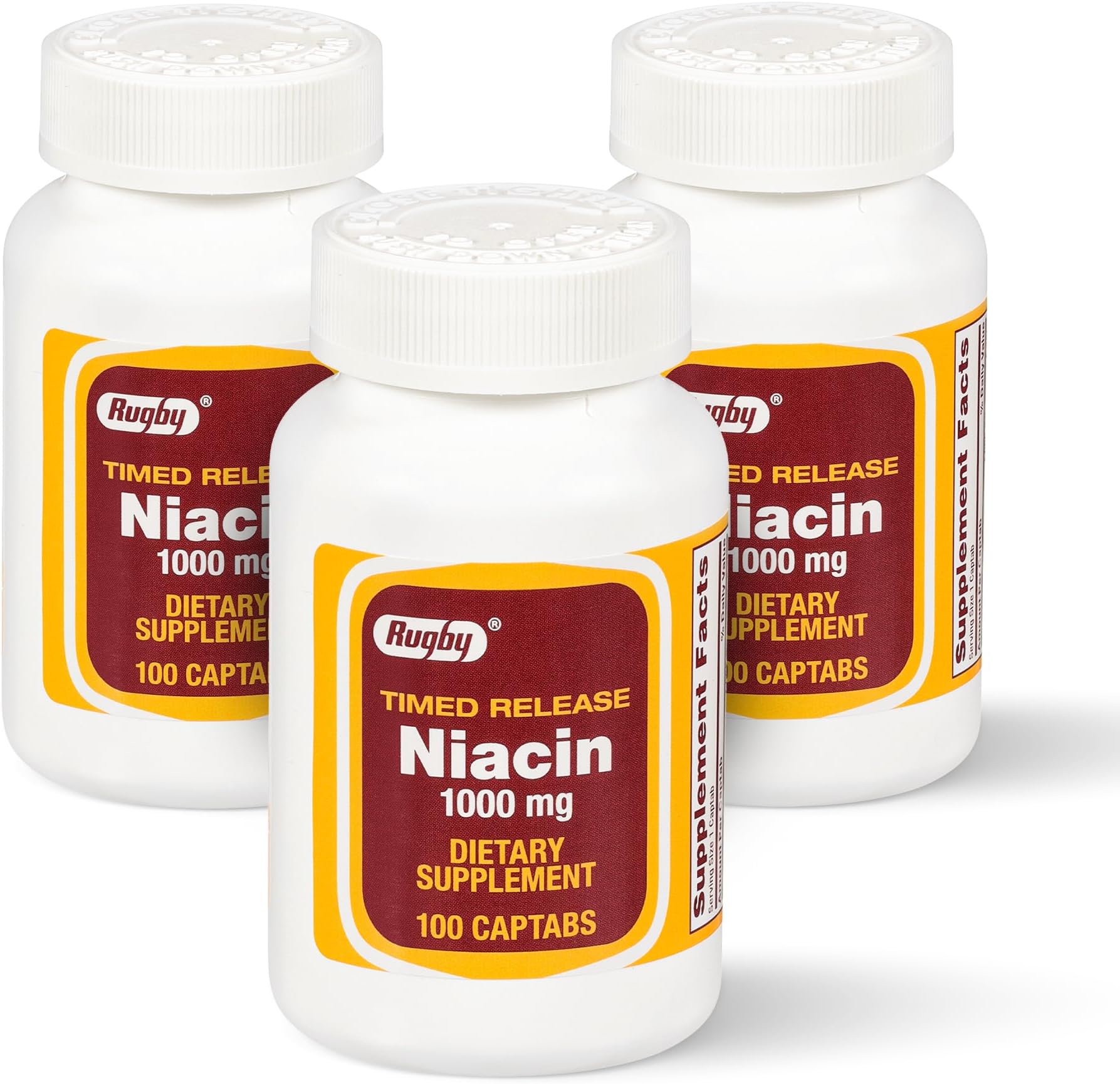 RUGBY LABORATORIES Niacin Timed Release 1000mg Tablets - 3 Pack (3)