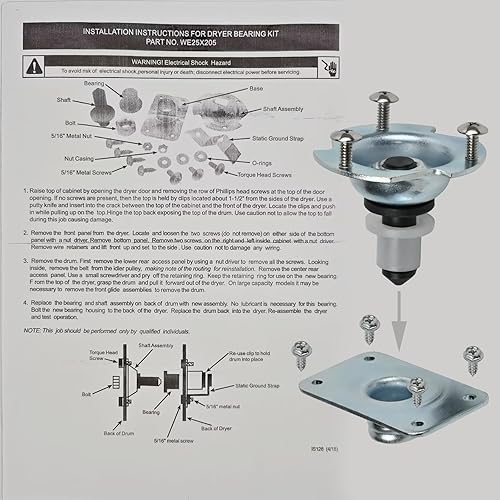 Miniatura 6 de WE25X205 Kit de rodamiento de tambor trasero para secadora GE Hotpoint WE25M40 AP2619300 PS267529 WE25M40 PS267583 AP2619102