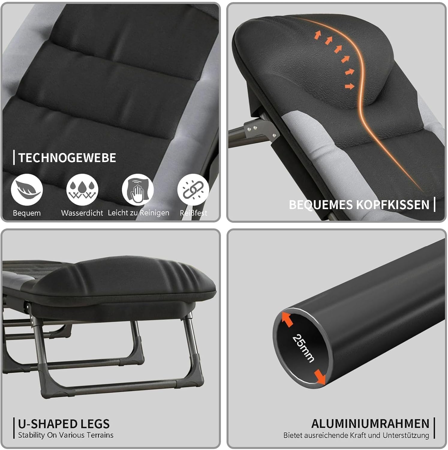 Lit de Camp Pliable, Dossier RéGlable 6 Positions, Lit de Camping Adulte,Matelas et Poche LatéRale Inclus, Supporte Jusqu'à 150 Kg, Idéal pour La PêChe, Le Camping et Le Jardin. (Marron)
