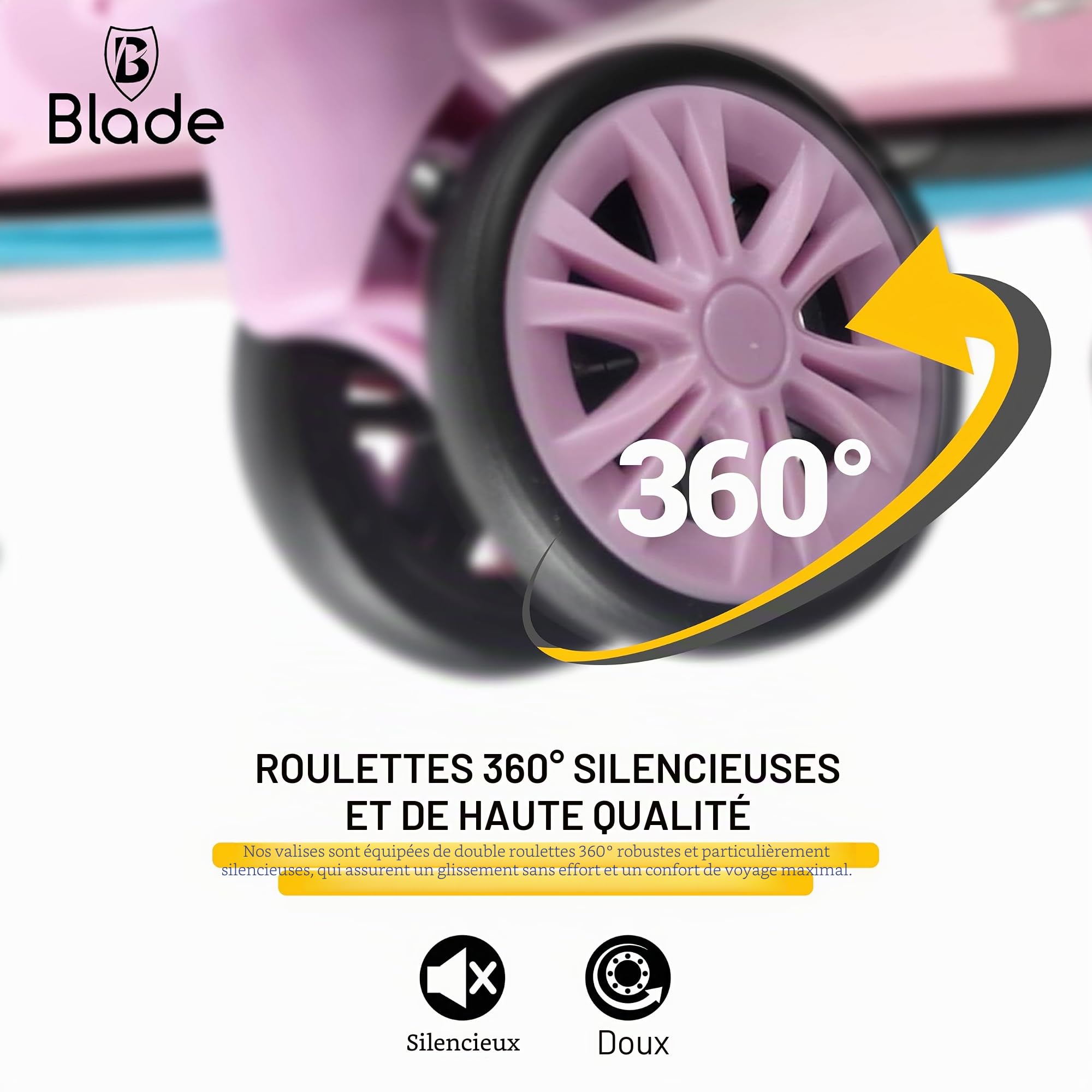 Blade Valise Cabine Rigide Bagage Cabine 55x36x25cm, Valise légère à roulettes Bagage à Main en ABS + PC avec Serrure TSA Valise à 4 roulettes Spinner Bleu/Rose, M/55cm