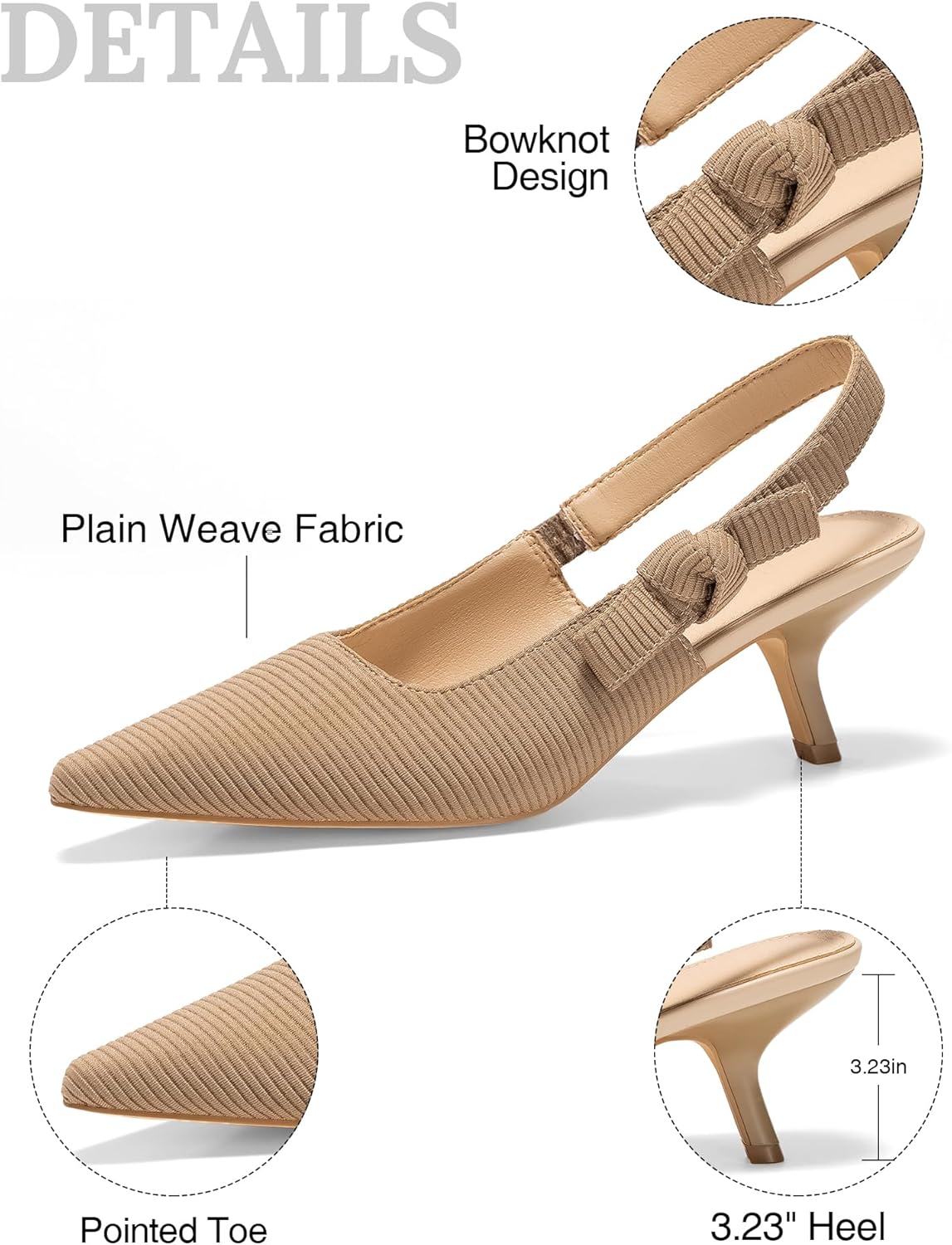 Women's Slingback Kitten Heels Closed Pointed Toe Bowknot Knitted Slip On Pumps Dress Shoes - Image 6